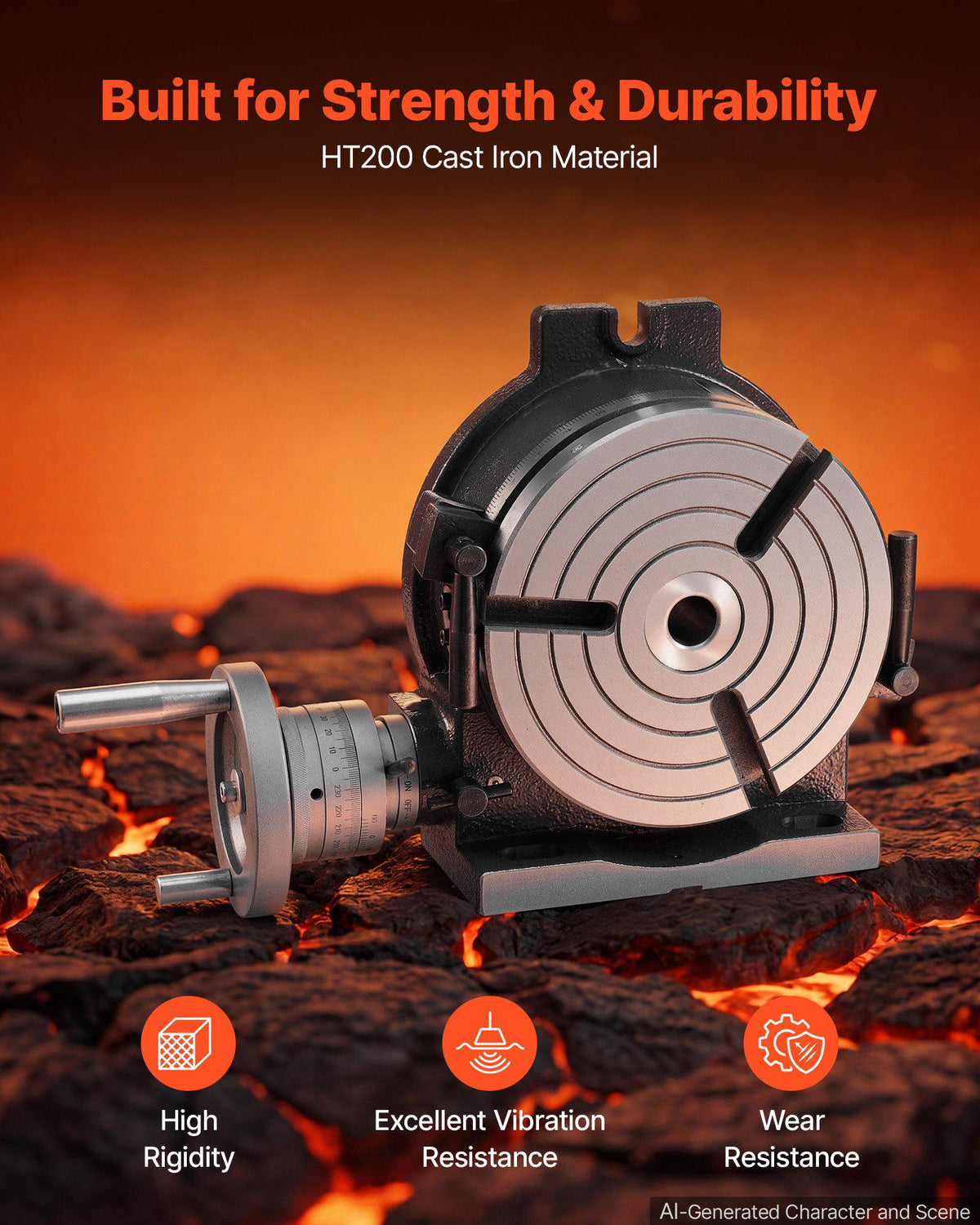 Horizontal Vertical Rotary Table 8 in Precision Milling Rotary Table, with T-Slot & Graduated Scale, Worm Gear Adjustment, Cast Iron, Precision Indexing, for Milling Machines & Drill Presses