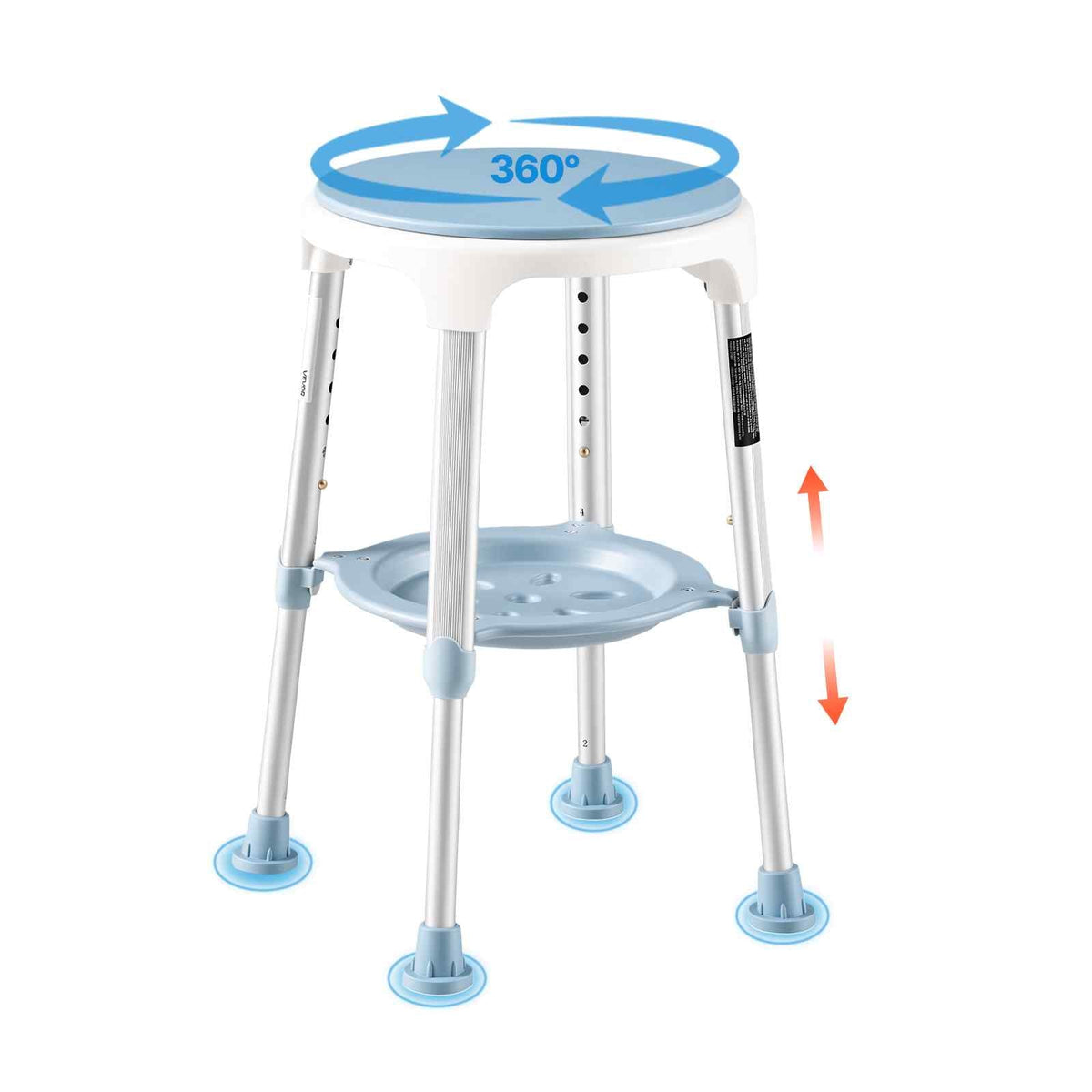 Swivel Shower Chair 360 Degree, Height Adjustable Bath Seat for Inside Showers or Tubs, Non-Slip Rotating Bathtub Stool with Storage Tray for Elderly Disabled Injured, 350LBS Capacity