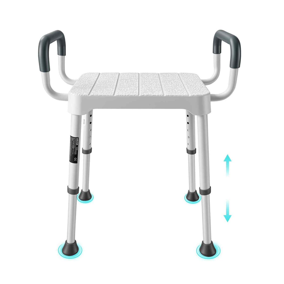 Shower Chair with Armrest, 6-Level Height Adjustable Bath Seat for Inside Shower or Tubs, Non-Slip Bathroom Bathtub Chair for Elderly Disabled Injured, 400LBS Capacity