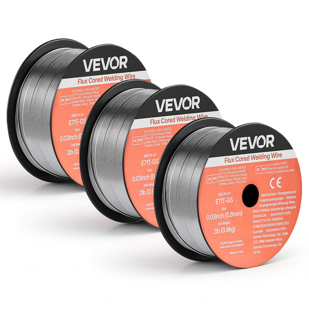 Flux Core MIG Welding Wire, E71T-GS 0.03-inch 2 LBS, Gasless Mild Steel Welding Wire with Low Spatter for All Position Arc Welding, Self-Shielded for Outdoor Use (Pack of 3 Rolls)