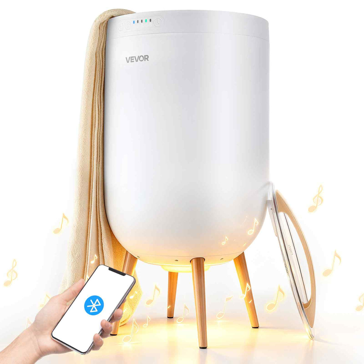 Towel Warmers for Bathroom with Bluetooth Speaker and Ambient Light, Rapid Heated Towel Bucket, Auto Shut Off, 4 Adjustable Timer, Fits Oversized Towels, Blankets, Bathrobes, for Women, White