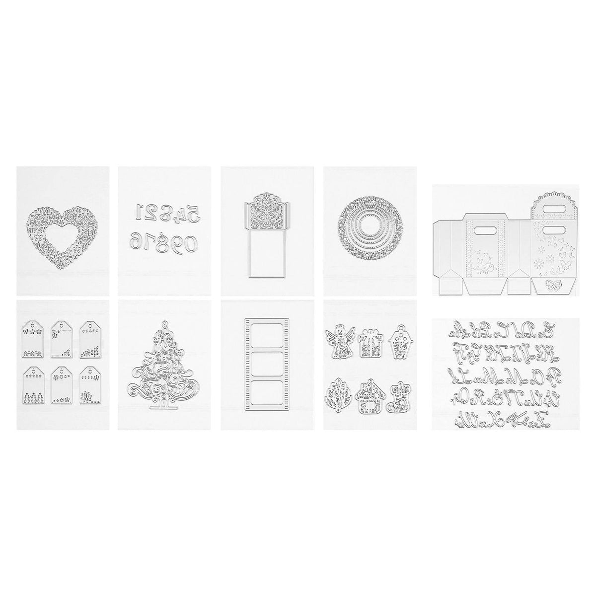 Cutting Dies, 10 Pieces Metal Die Cuts, Compatible with  Die Cutting and Embossing Machine, Letters, Numbers, Tree Patterns, Cut Dies for Scrapbooking, Card Making, DIY Paper Crafting