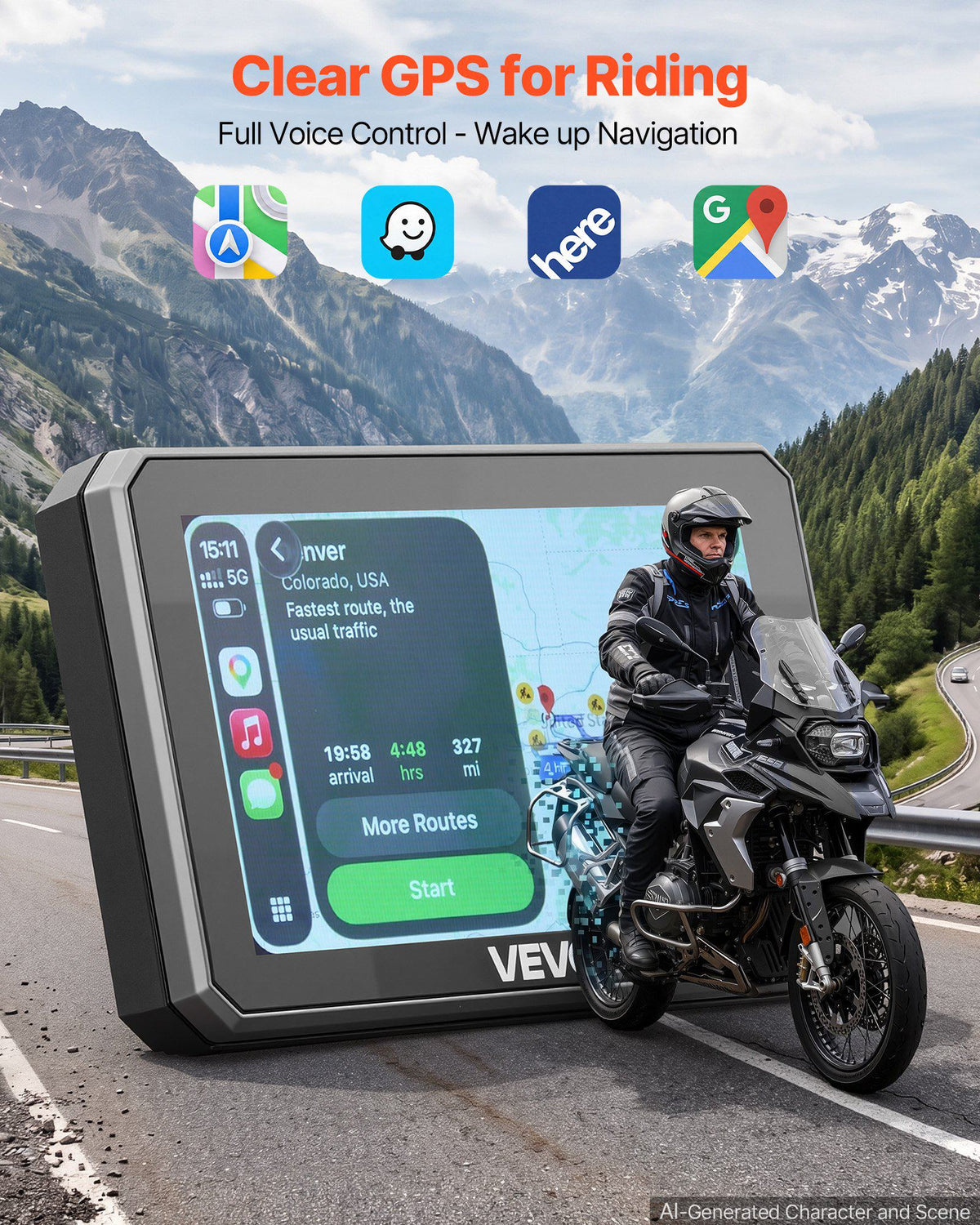 5 Inch Wireless Motorcycle Carplay with Apple Carplay & Android Auto, HD Touchscreen GPS Navigation System with Dual Bluetooth, Siri/Google Voice Assistant, IP67, Compatible with BMW Motorcycles