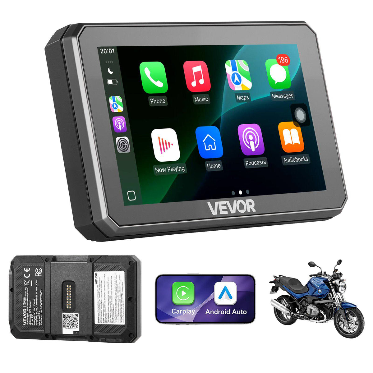 5 Inch Wireless Motorcycle Carplay with Apple Carplay & Android Auto, HD Touchscreen GPS Navigation System with Dual Bluetooth, Siri/Google Voice Assistant, IP67, Compatible with BMW Motorcycles