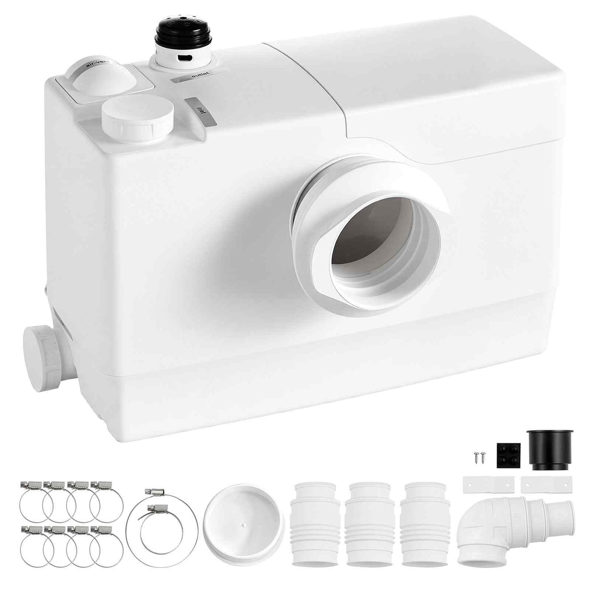 Macerator Pump 800W 12000L/h Flow 32.8 ft/10 m Head PCB Smart Control, Macerating Sewage Pump, Waste Water Disposal Upflush Machine with 4 Inlets, for Basement, Toilet, Sink, Laundry, Kitchen