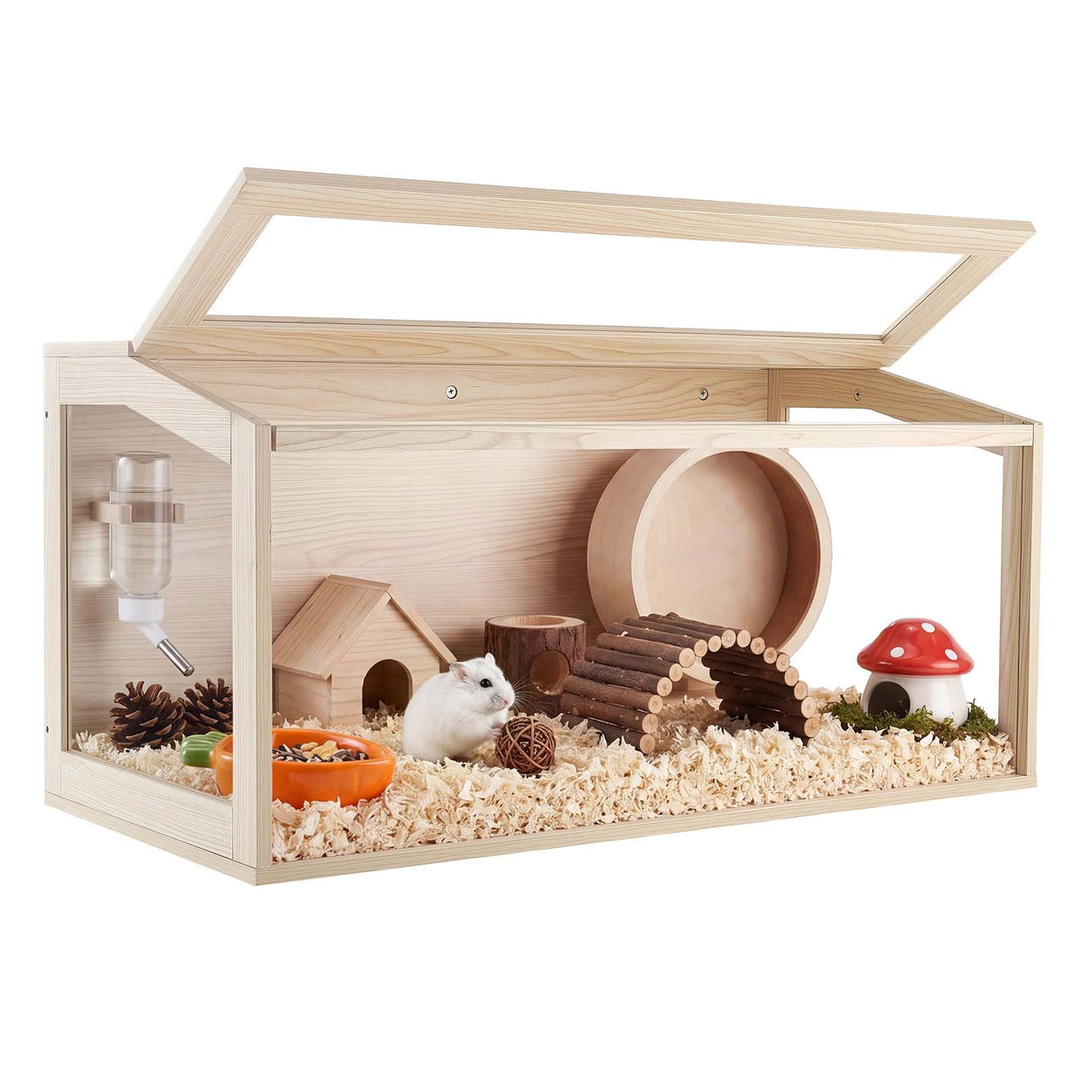 Wooden Hamster Cage 40.1"x20.4"x20.1" 270° Viewing Hamster Habitat, Chewproof Acrylic Small Animal Cage with Openable Top, Large Pet Enclosure for Syrian/Dwarf Hamsters, Guinea Pigs & Gerbils