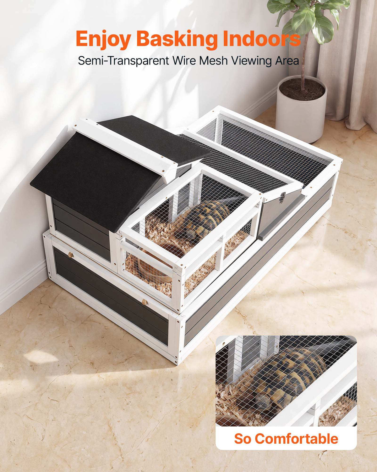 Tortoise Habitat 4-Room Wooden Tortoise House with Balcony 2 Stories, for Small Animals Indoor Outdoor, Built-in Ramp, Indoor Large Turtle Enclosure Reptile Cage with Openable Roof, Viewing Area