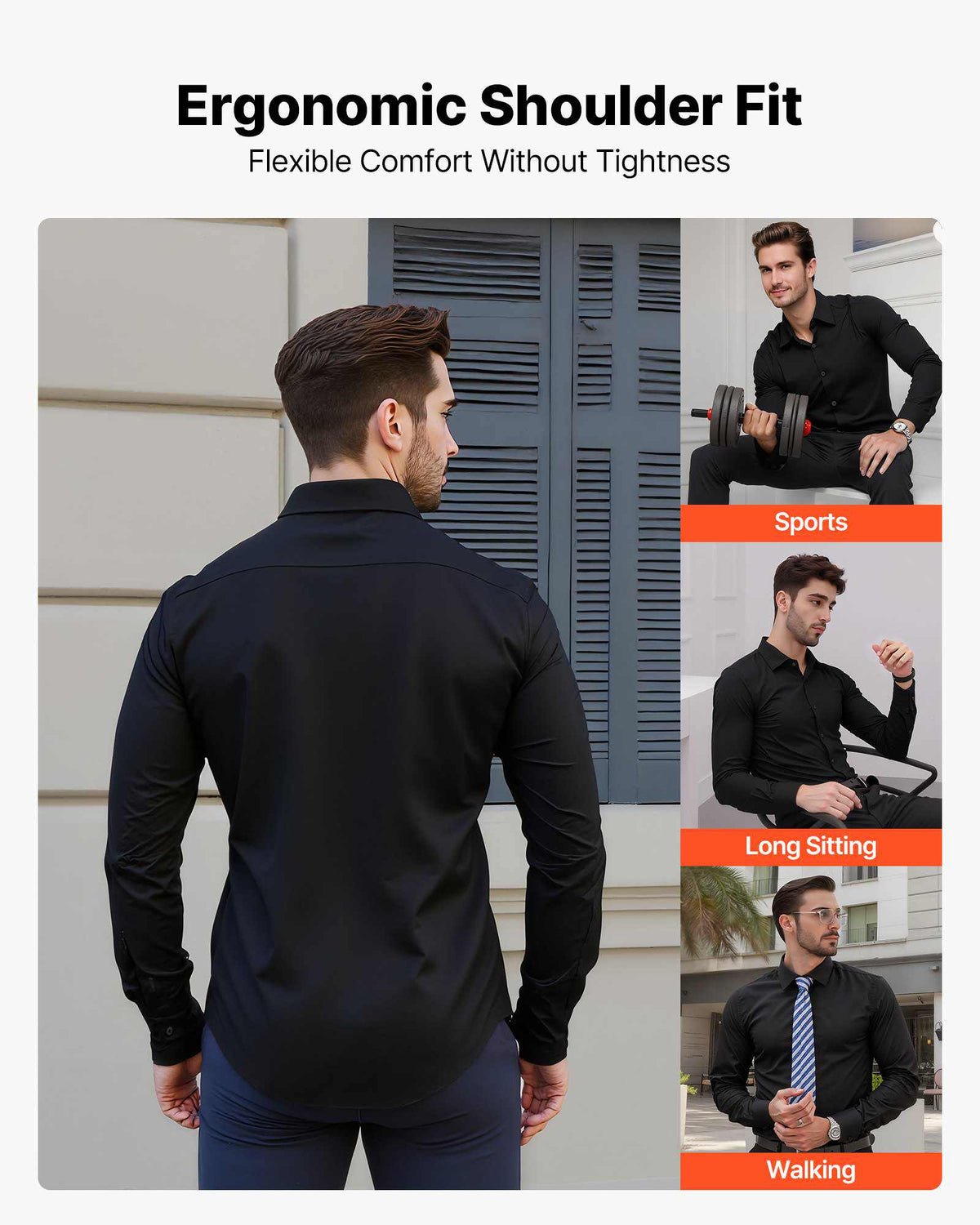 Men's Button Up Shirt, Mens Long Sleeve Wrinkle-free Button Down Dress Shirts, Slim Fit Soft Stretch Fabric for Business Casual or Formal, Work, Wedding, Dinner, Black, L Size