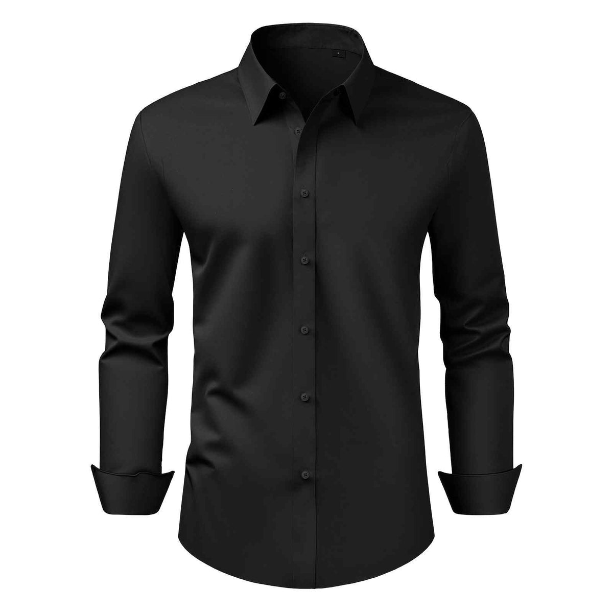 Men's Button Up Shirt, Mens Long Sleeve Wrinkle-free Button Down Dress Shirts, Slim Fit Soft Stretch Fabric for Business Casual or Formal, Work, Wedding, Dinner, Black, L Size