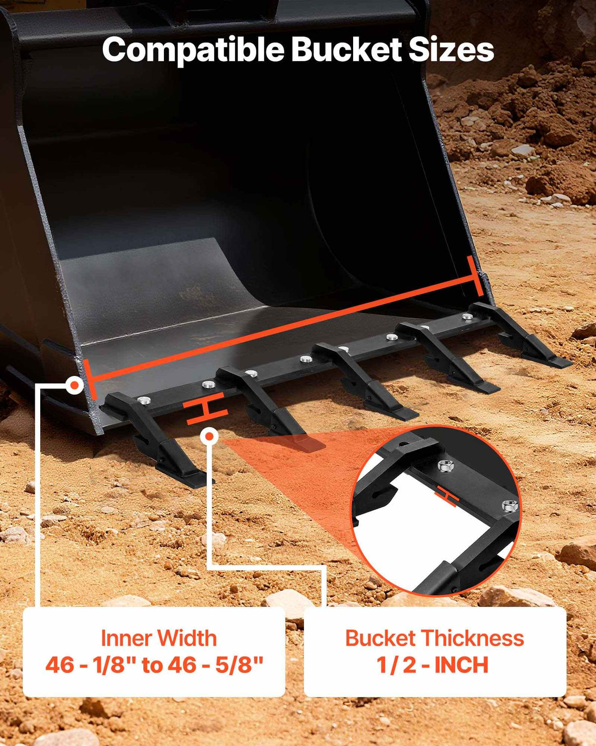Bucket Tooth Bar, 46 in Heavy Duty 5 Teeth Tractor Bucket Bar for Loader Tractor Loader Skidsteer, 4560 lbs Load Capacity,  Bolt On Teeth Bars for Buckets Protection Efficient & Soil Excavation
