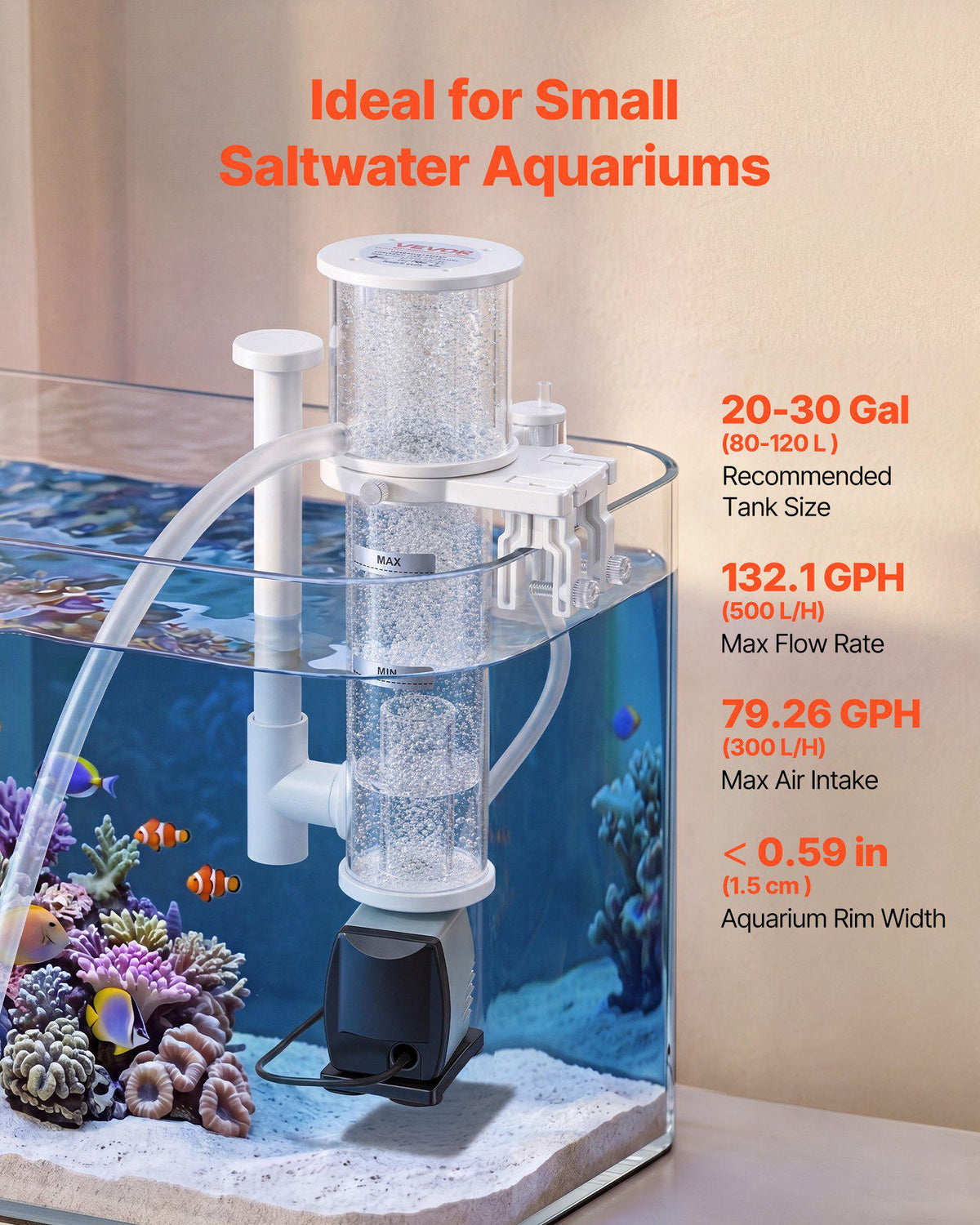 Protein Skimmer for 20-30 Gal Saltwater Aquarium Hang On with DC Pump, Protein Skimmer with DC Pinwheel Pump, Adjustable Control, for 20-30 Gallon Small Saltwater Aquariums & Reef Tank Fish Tank