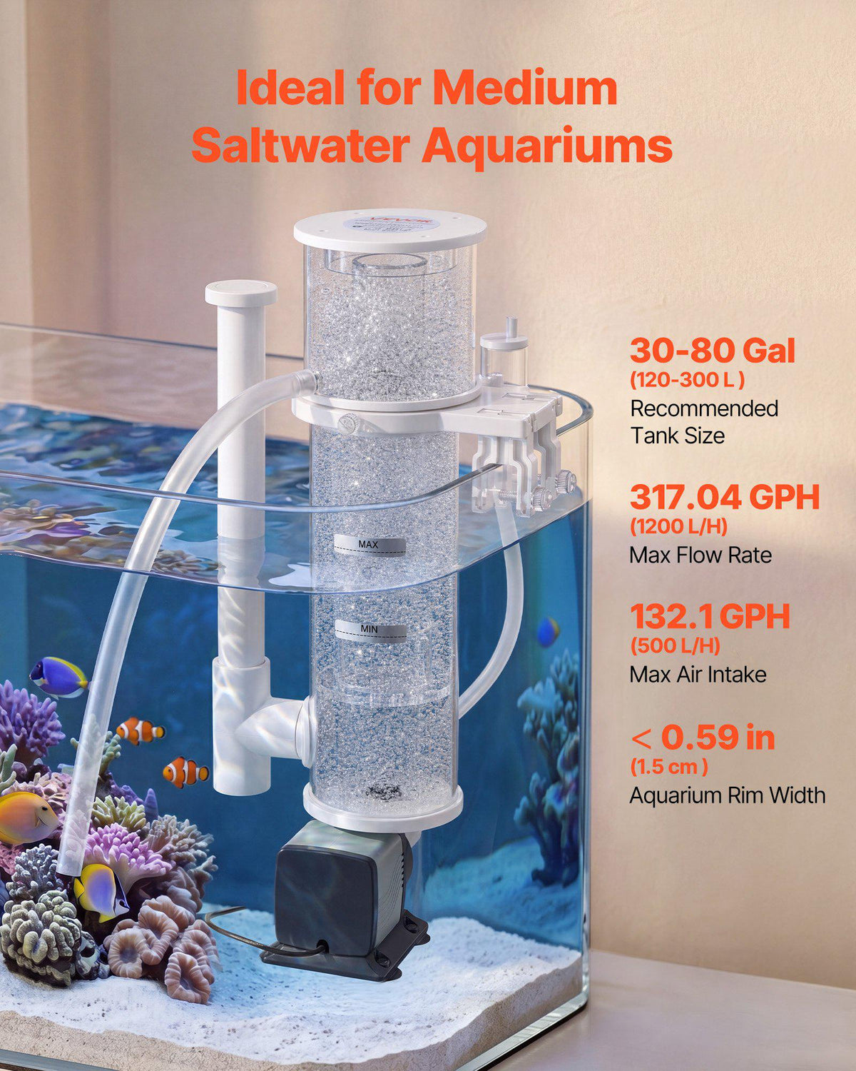 Protein Skimmer for 30-80 Gal Saltwater Aquarium Hang On with DC Pump, Protein Skimmer with DC Pinwheel Pump, Adjustable Control, for 30-80 Gal Medium Saltwater Aquariums & Reef Tank Fish Tank