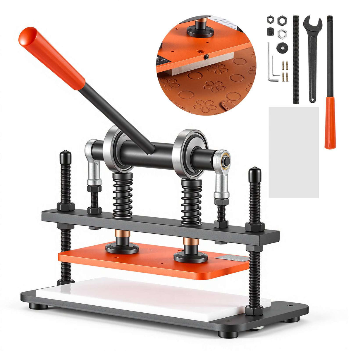 Leather Cutting Machine 10.24 x 5.91 in Embossing Plate Die Cutter, Hand Press Leather Embossing & Die Cutting, 3300 lbs Pressure, 0.47 in Stroke, Dual Guide Shafts, for Fabric, Paper, Silicone