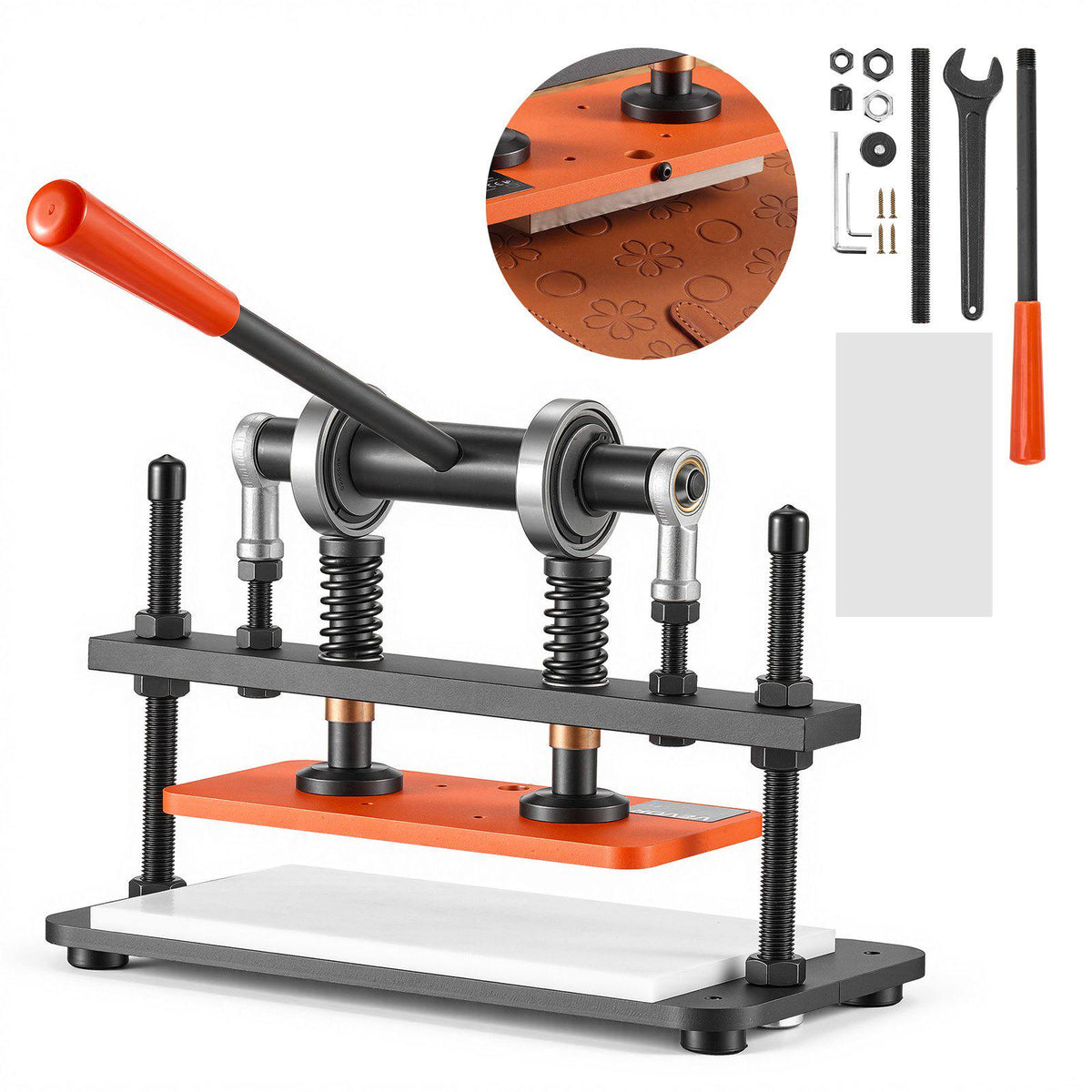 Leather Cutting Machine 10.24 x 4.72 in Embossing Plate Die Cutter, Hand Press Leather Embossing & Die Cutting, 3300 lbs Pressure, 0.47 in Stroke, Dual Guide Shafts, for Fabric, Paper, Silicone