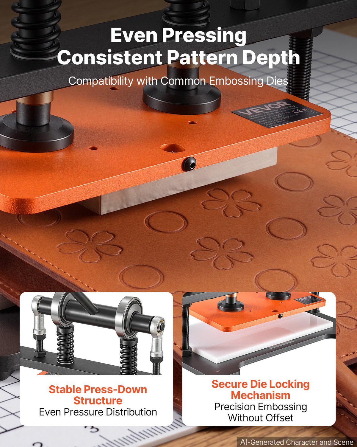 Leather Cutting Machine 11.02 x 5.51 in Embossing Plate Die Cutter, Hand Press Leather Embossing & Die Cutting, 3300 lbs Pressure, 0.47 in Stroke, Dual Guide Shafts, for Fabric, Paper, Silicone