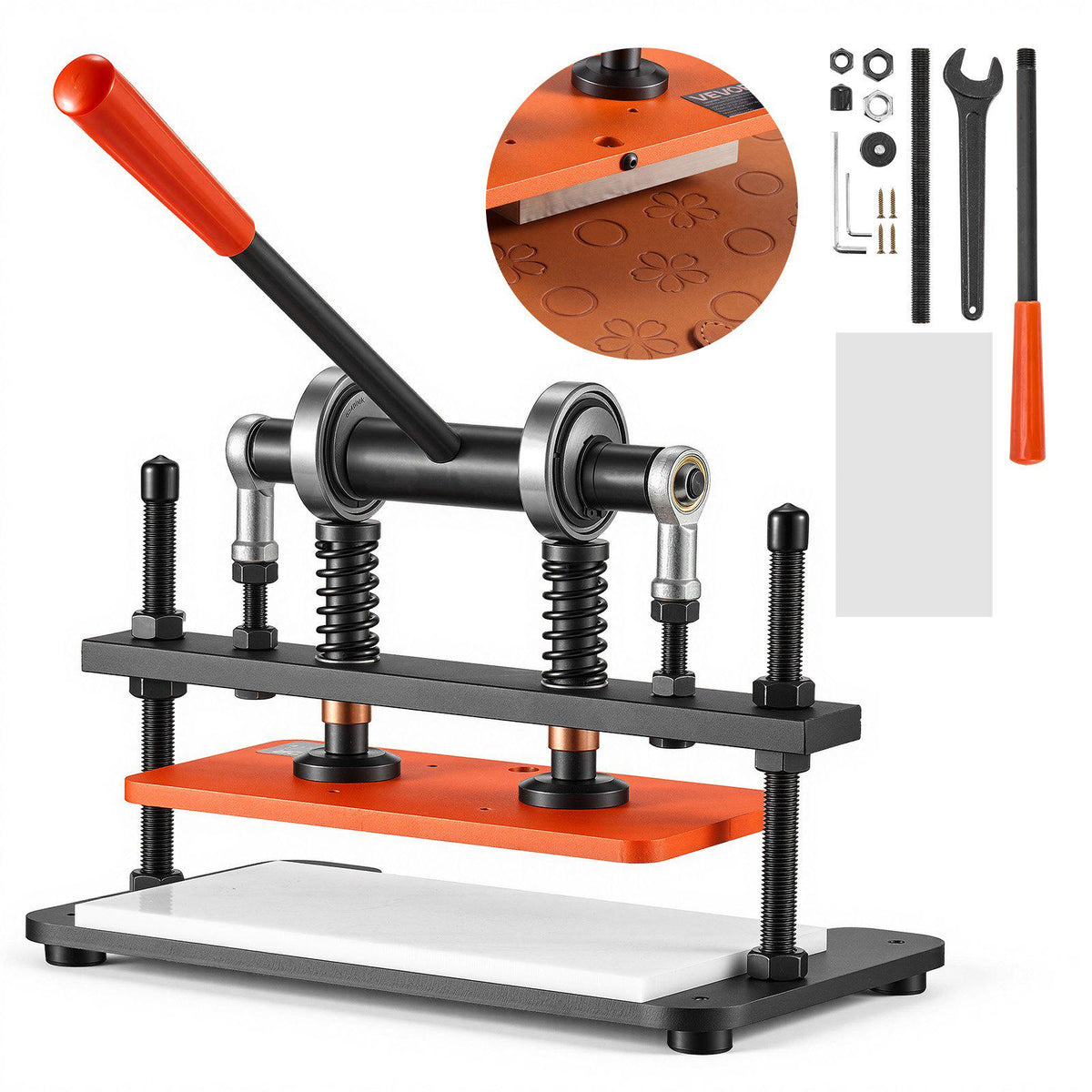 Leather Cutting Machine 11.02 x 5.51 in Embossing Plate Die Cutter, Hand Press Leather Embossing & Die Cutting, 3300 lbs Pressure, 0.47 in Stroke, Dual Guide Shafts, for Fabric, Paper, Silicone