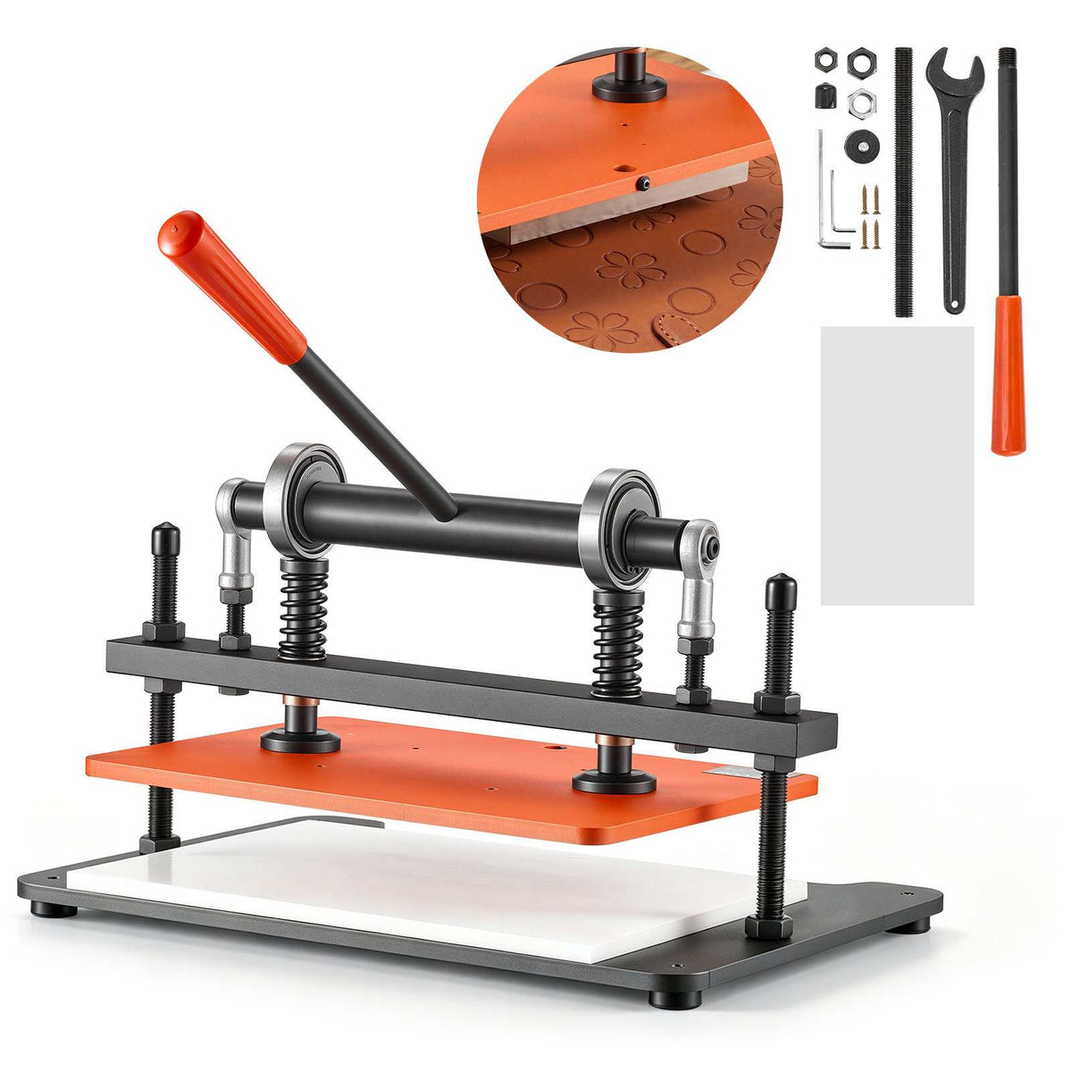 Leather Cutting Machine 14.17 x 10.24 in Embossing Plate Die Cutter, Hand Press Leather Embossing & Die Cutting, 3300 lbs Pressure, 0.47 in Stroke, Dual Guide Shafts, for Fabric, Paper, Silicone