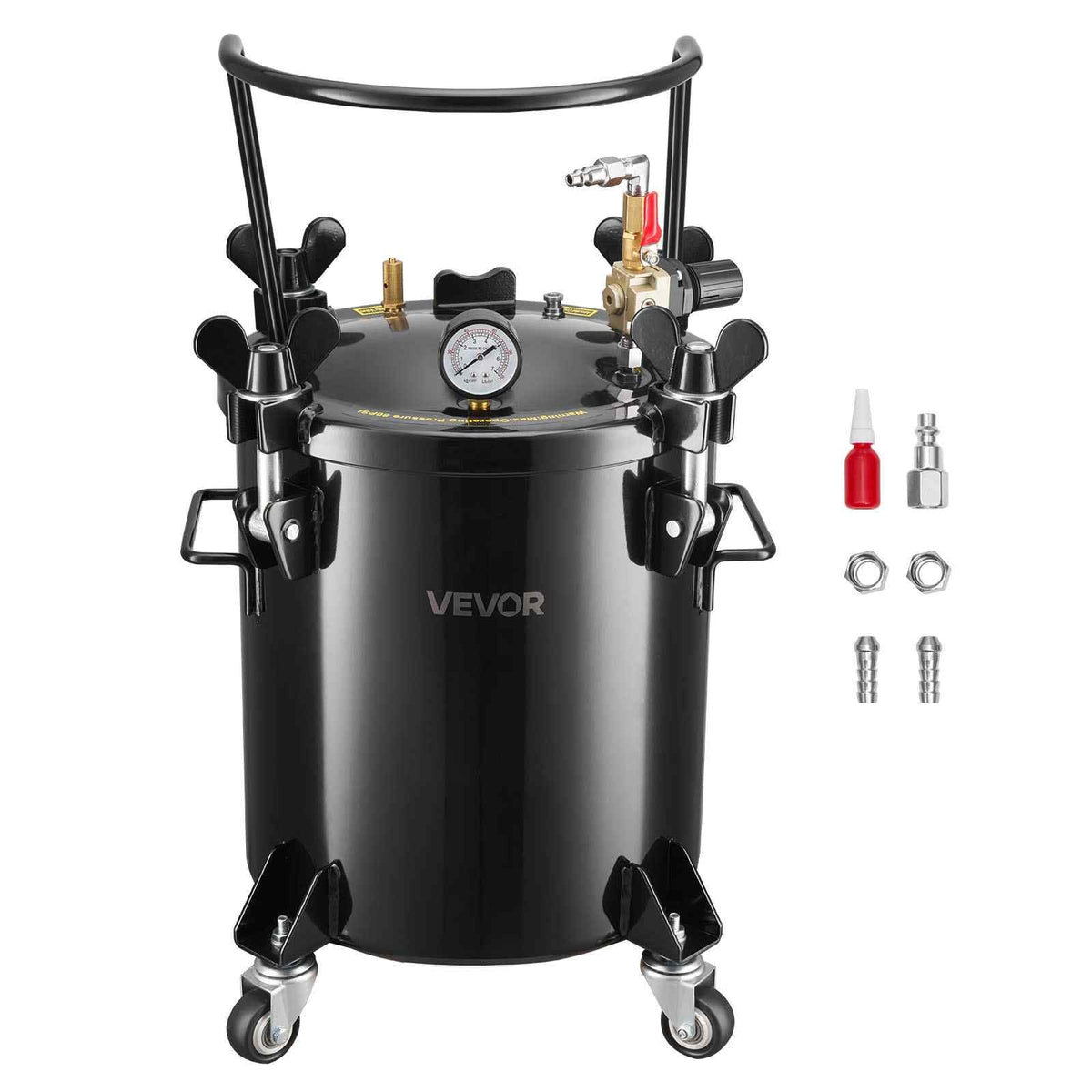 Pressure Pot Tank, 5.3 Gal/20 L Heavy Duty Steel Air Tool Pressure Pot, Pressures Pots with Three Quick-Connect Couplers for Home Use, DIY, Art Creations, Large-Diameter Tank