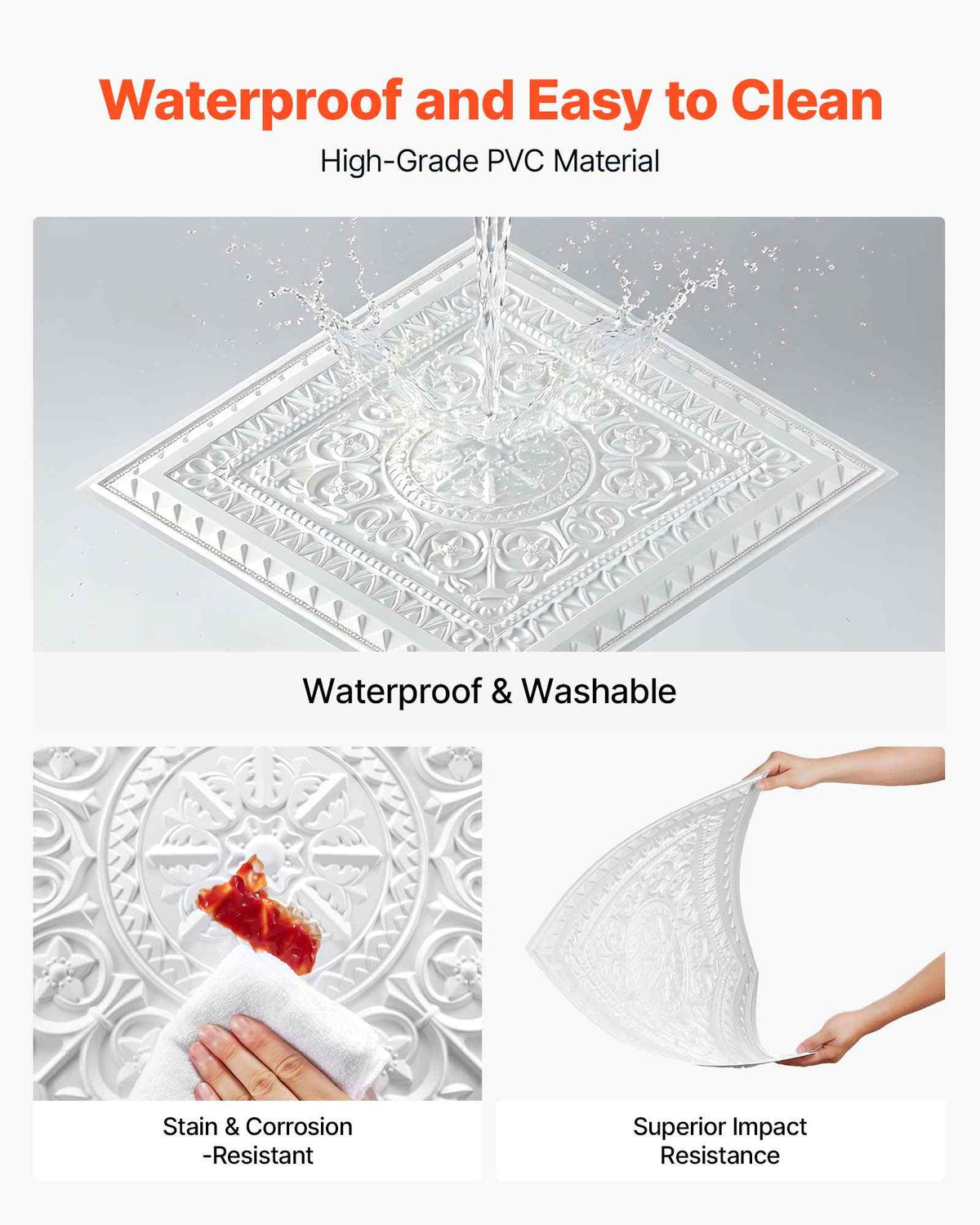 24 x 24 in PVC Ceiling Tiles 12-Pack White 3D Geometric Panels, Smooth PVC Sheet for Drop Grid, Impact-Resistant, Paintable Surface, Easy Cut, Modern Decorative Style for Home, Office