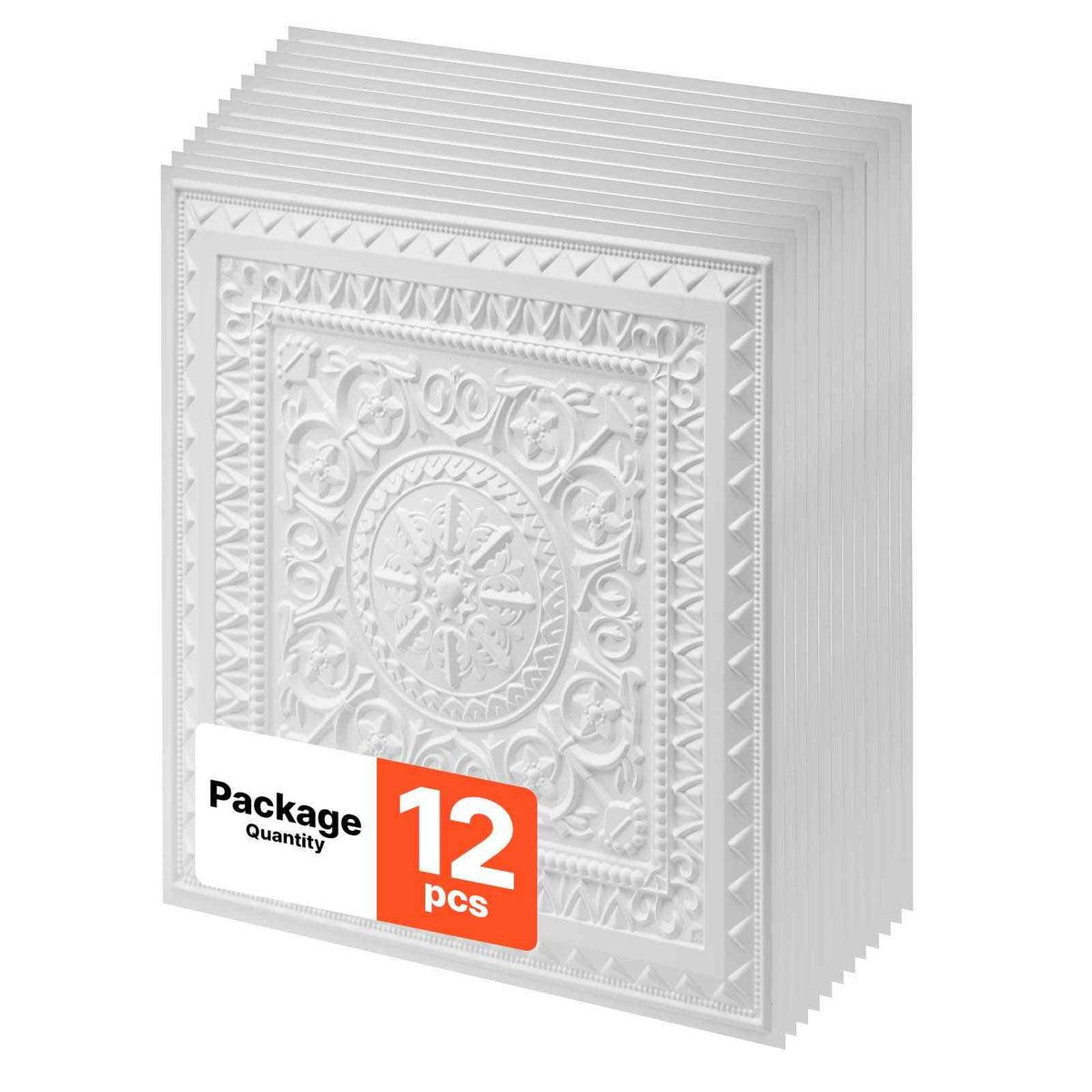 24 x 24 in PVC Ceiling Tiles 12-Pack White 3D Geometric Panels, Smooth PVC Sheet for Drop Grid, Impact-Resistant, Paintable Surface, Easy Cut, Modern Decorative Style for Home, Office