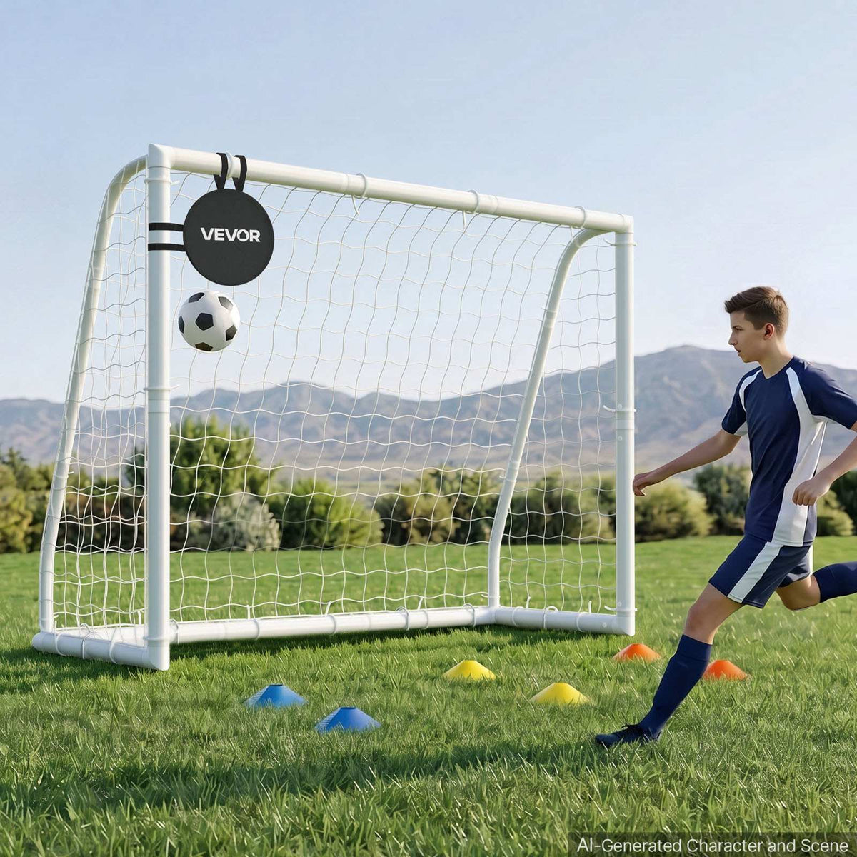 Soccer Goal 8 x 6 FT PVC Soccer Goal for Backyard with PE Net, Portable Weatherproof Set, with High-Strength PE Net, Target, Cones, for Youth Kids & Adults Outdoor Backyard Practice Training