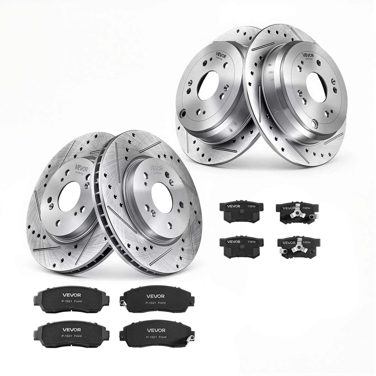 Front & Rear Brake Kit Compatible with 2012-2016 Honda CR-V (AWD), Cast Iron Drilled and Slotted Brake Rotors, Ceramic Brake Pads Replacement Kit, 11.65" Front Rotors and 12" Rear Rotors