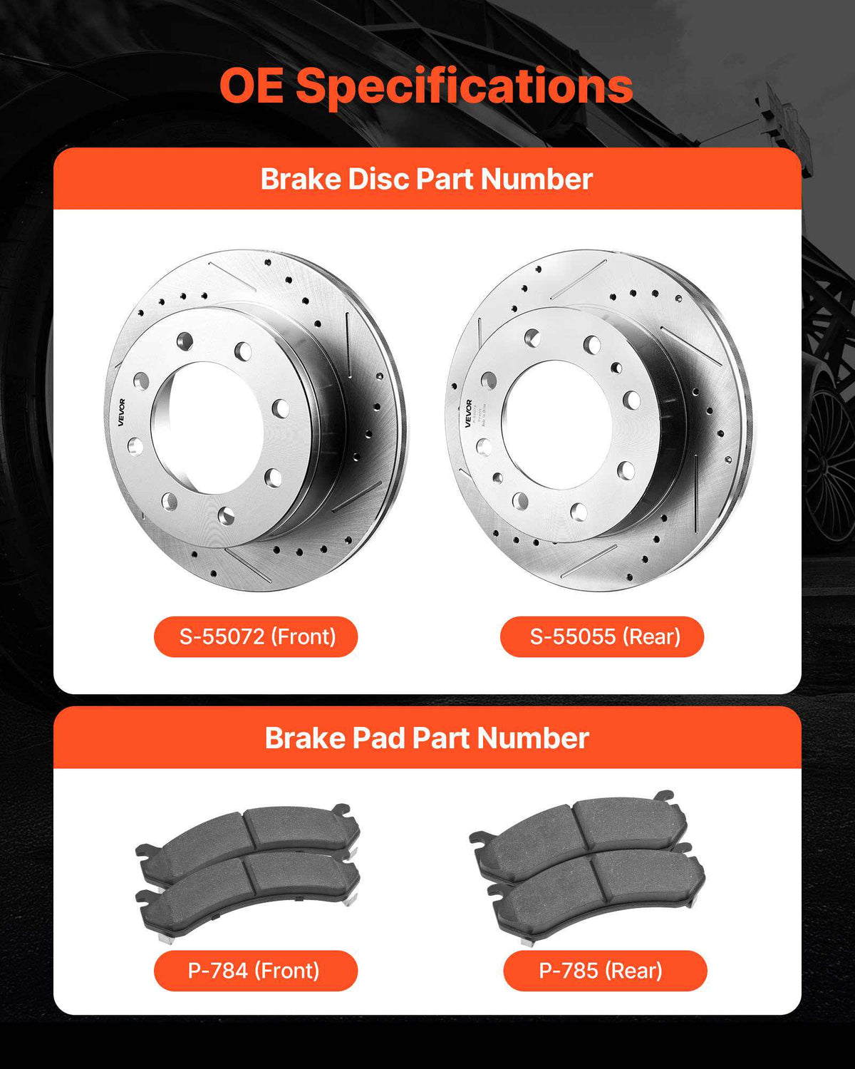 Front and Rear Brake Kit Compatible with 2002-2006 Chevrolet Avalanche 2500 (8 STUD), 2002-2004 Chevrolet Silverado 2500 (Models w/Manual Transmission ONLY), Drilled & Slotted Brake Rotors