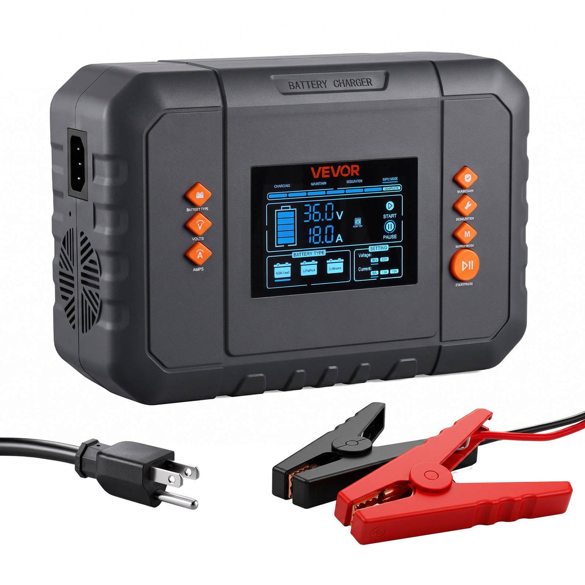 Golf Cart Battery Charger 36V 18A and 48V 13A Smart Trickle Charger, for Lithium LiFePO4 Lead-Acid AGM/Gel/SLA Batteries, Plastic Shell, Multiple Protections, with LCD Display & Cooling Fan
