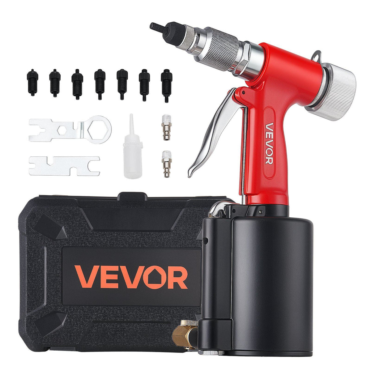 Pneumatic Rivet Nut Gun Kit with 8PCS SAE & Metric Gun Heads, M4 M5 M6 M8 M10 1/4" 5/16" 3/8", 2680LBS Force, Air Rivet Nut Tool for Automotive, Construction, Industrial Manufacturing