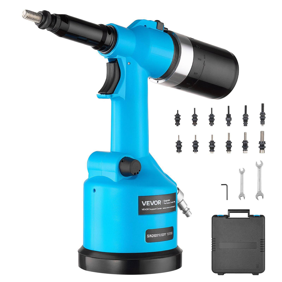 Automatic Pneumatic Rivet Nut Gun Kit with 13PCS SAE & Metric Gun Heads, Industrial-Grade 5620LBS Pulling Force, Air Rivet Nut Tool for Automotive, Construction, Industrial Manufacturing