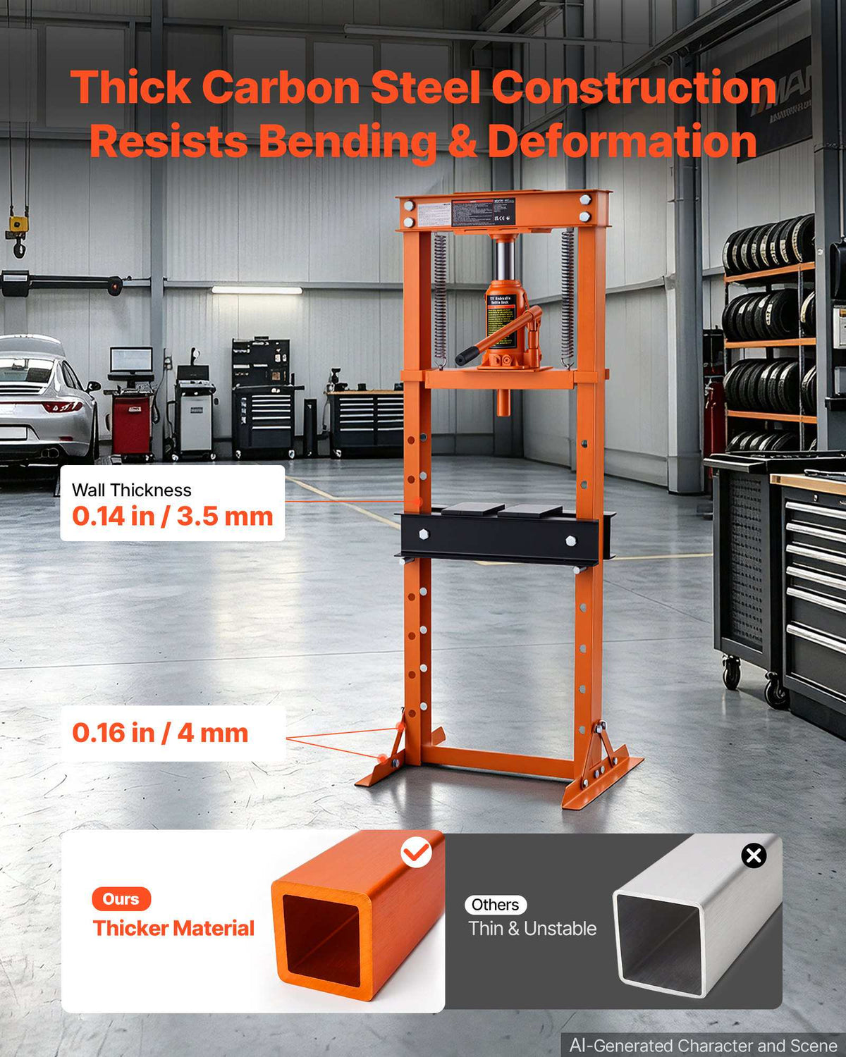 12 Ton Shop Press, H-Frame Garage Floor Bottle Jack Hydraulic Press, 8-Level Adjustable Height, Movable Stamping Plate, Heavy-Duty Steel for Bending, Straightening, Pressing U-Joints & Bearings