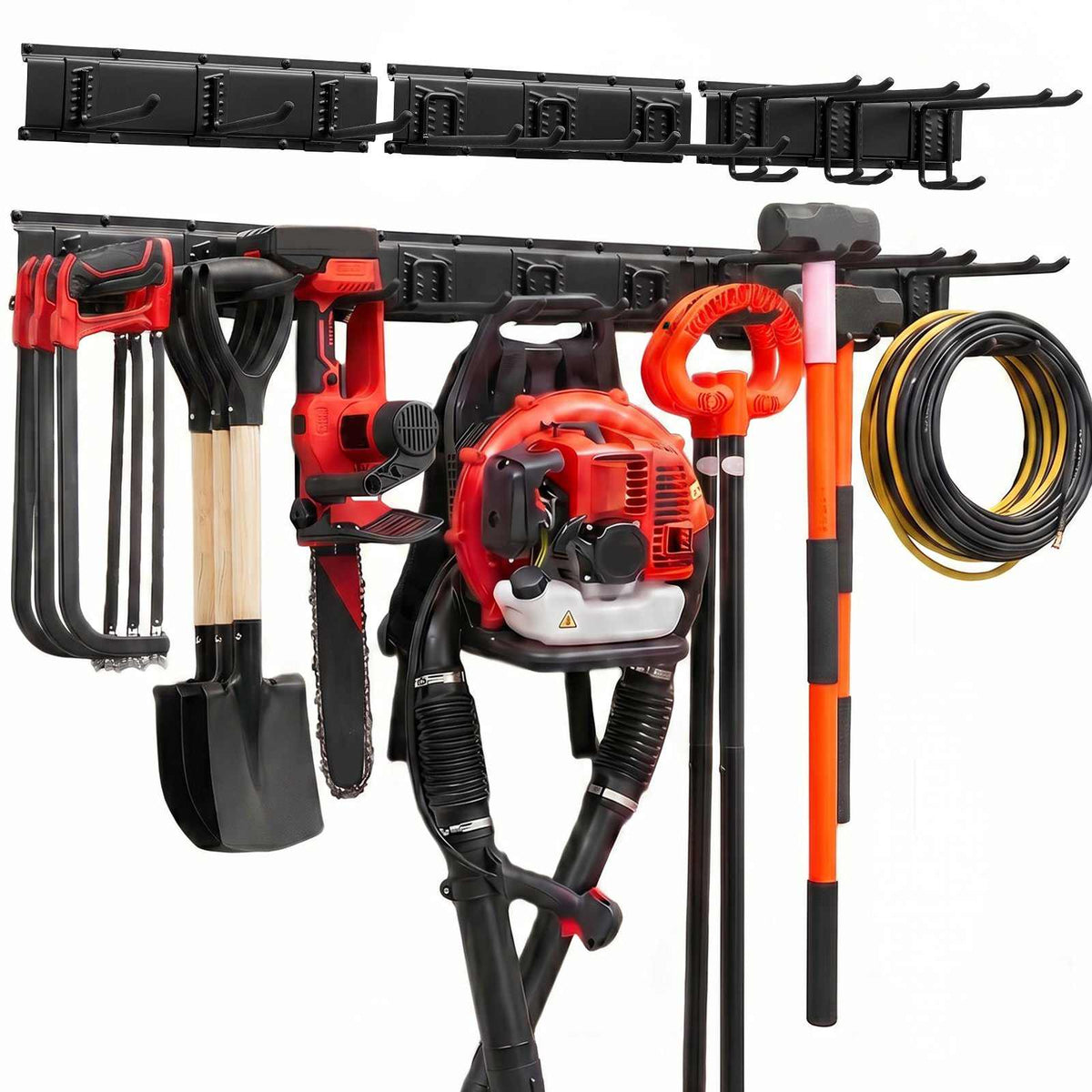 Garage Tool Organizer 49.5 Inch 600 lbs Wall Mount Garden Tool Rack, Heavy Duty Garage Hanging Storage Rack Organization with 3 Rails and 9 Adjustable Hooks, for Yard Tools, Shovel, Rake, Shed