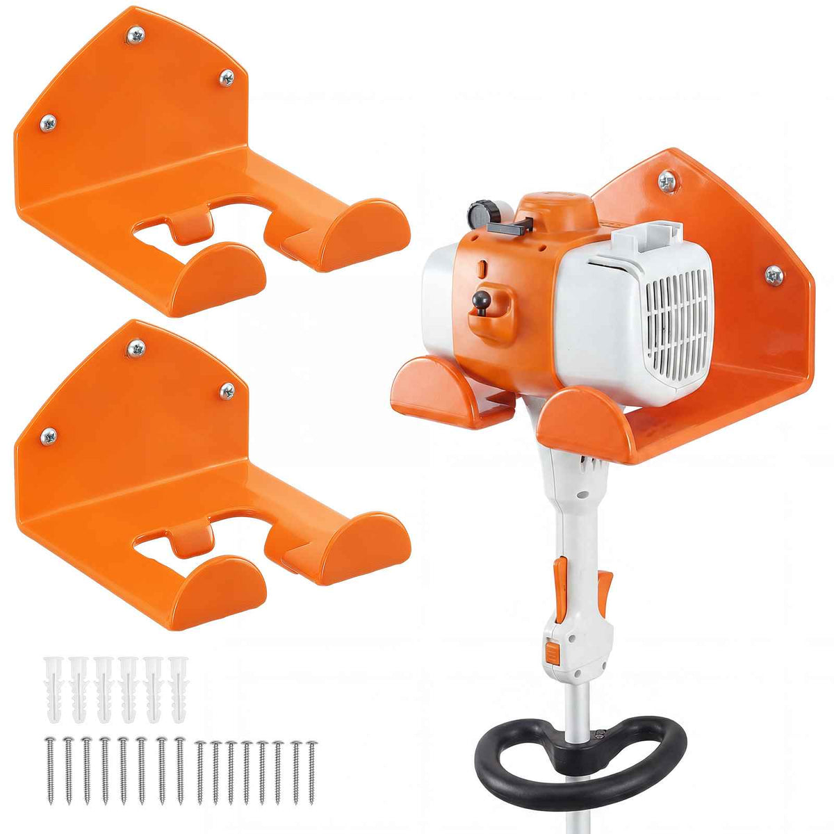 Garage Organizer Trimmer Rack 5.9 Inch 2 Pack 180 lbs Total Load, Wall Mount Garden Power Tool Hanger Weed Whackers Holder for Grass/Hedge Trimmer, Leaf Blower, Chainsaw, Garden Tools, Orange