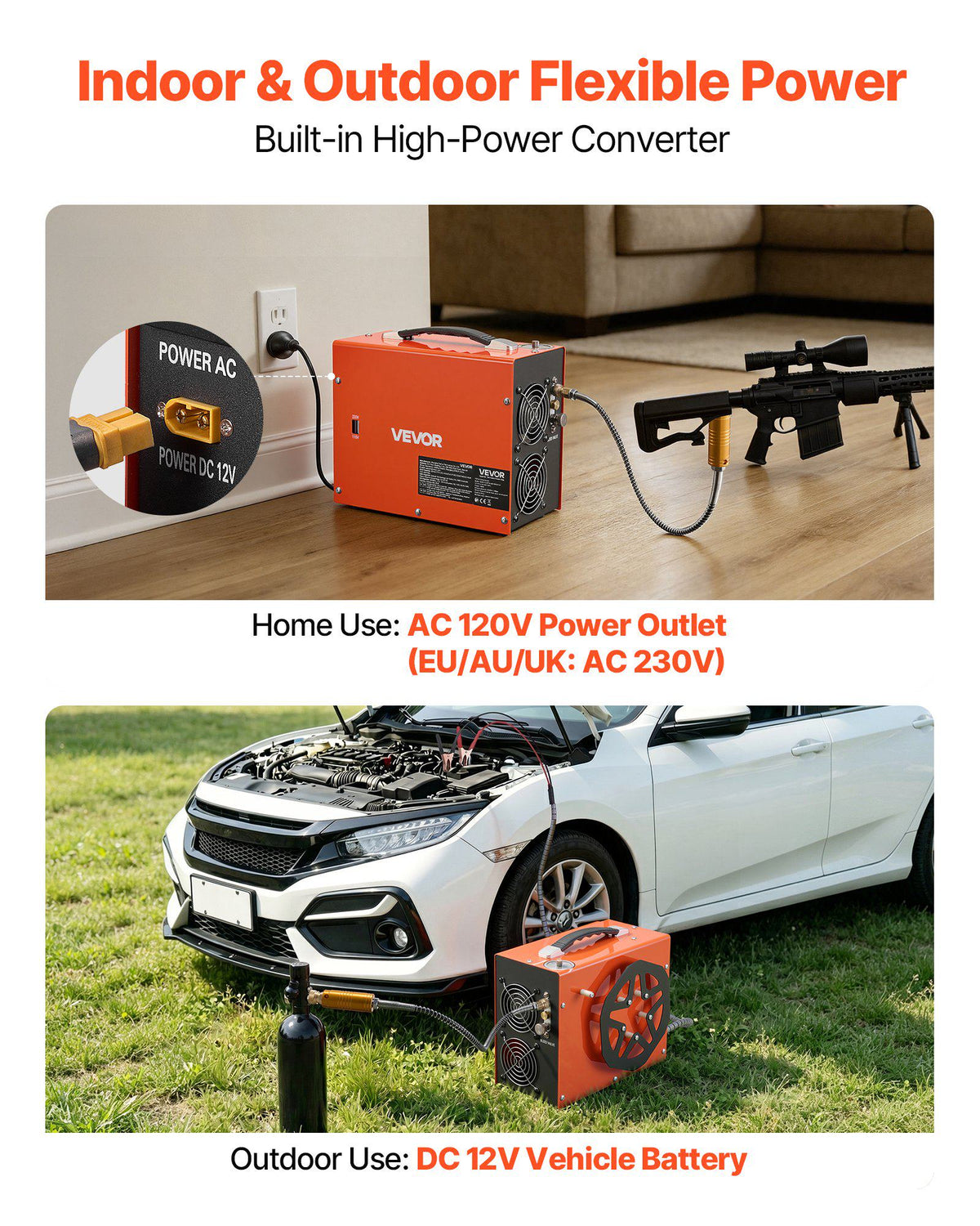 PCP Air Compressor 4500PSI PCP Airgun Compressor & Built-in Converter, Auto Stop 350W DC12V/AC120V Portable Paintball Tank Compressors for Air Rifle, Scuba Diving Bottle