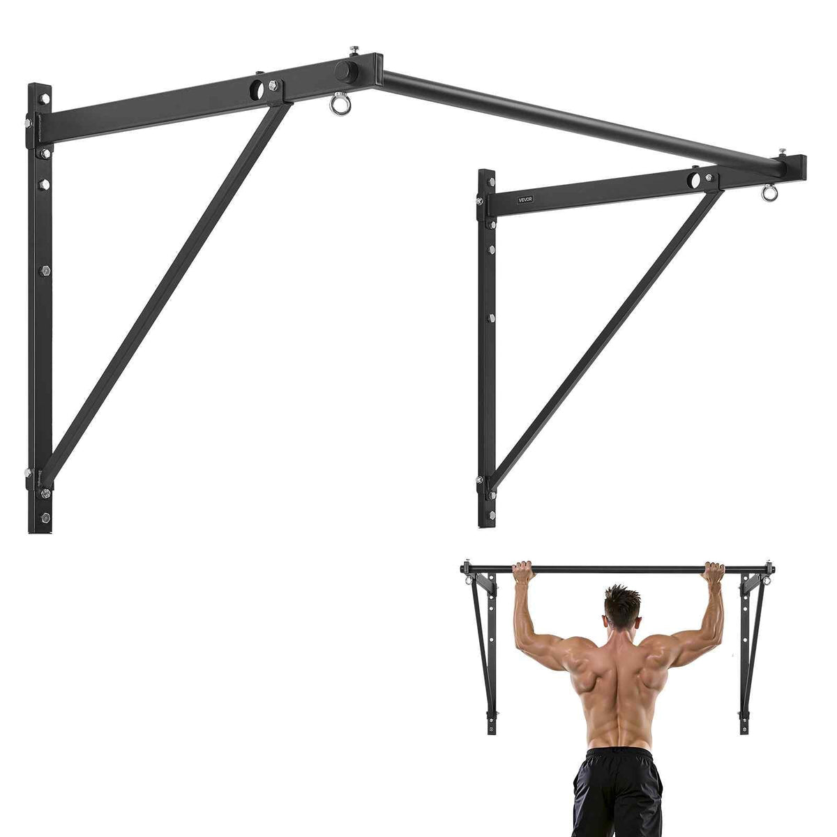 Pull Up Bar, 50 in Width Wall Mounted Pull Ups, Adjustable Depth 22" or 30" from Wall, Heavy Duty Steel Upper Body Workout Bars, 440 lbs Weight Capacity Chin Up Training Station, for Home Gym