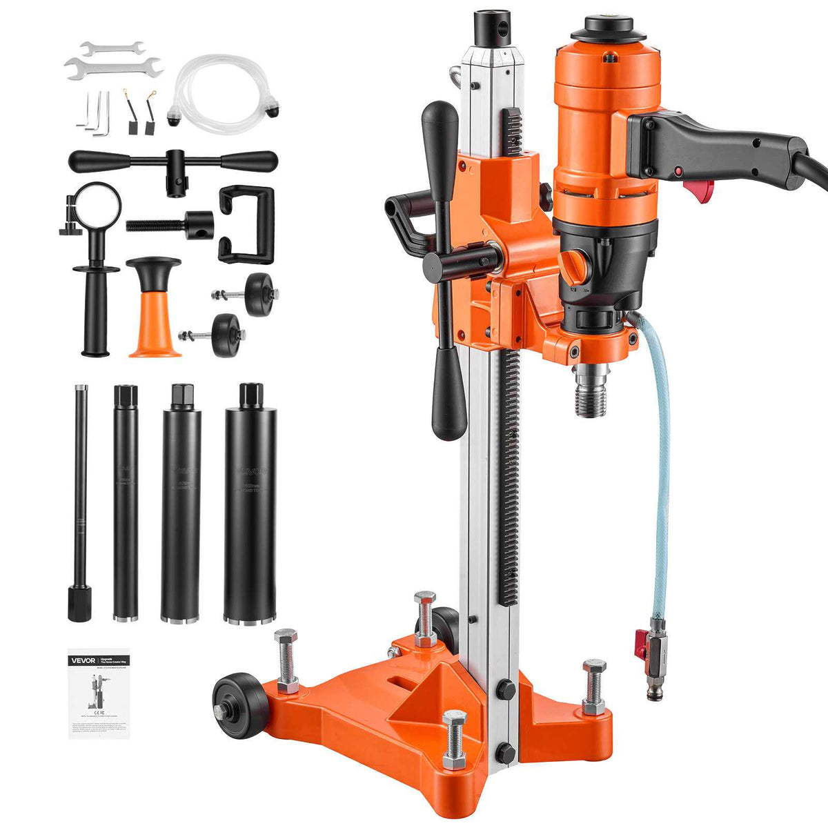 Diamond Core Drilling Machine, Max 8" Drilling Capacity, 2-in-1 Handheld/Stand-Mount Dry and Wet Concrete Core Drill Rig with 4 Drill Bits, Rolling Wheeled Base, 1500W 2-Speed 950RPM/2200RPM