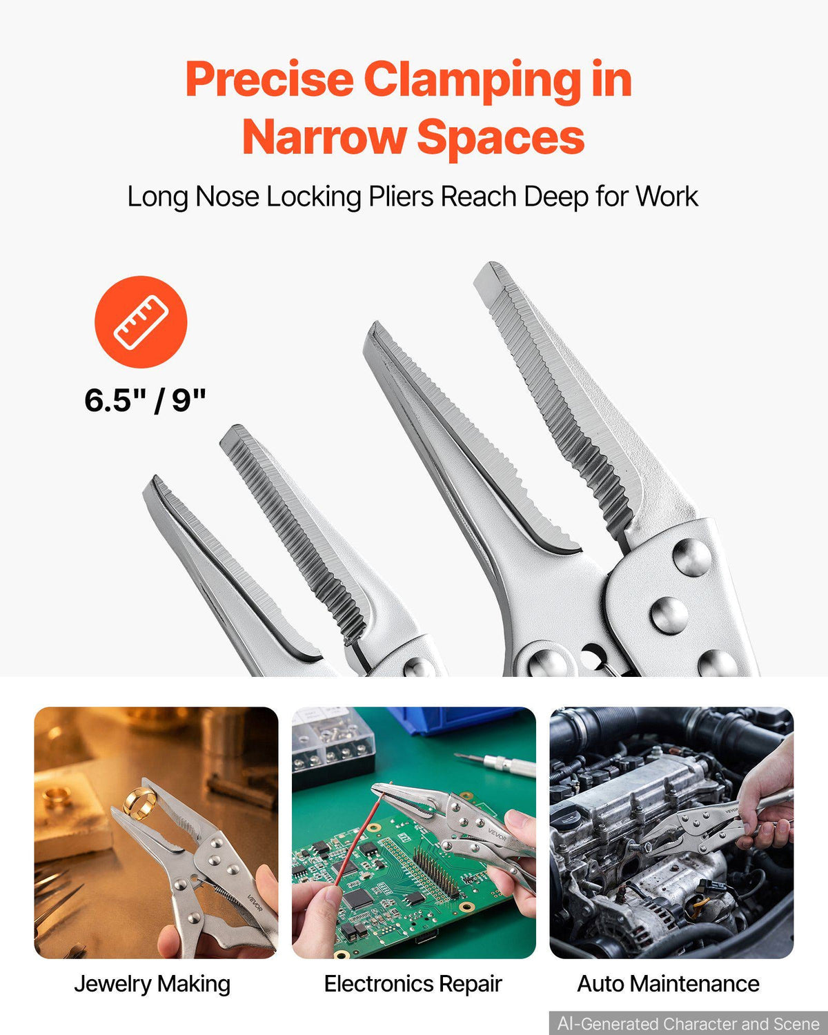Locking Pliers Set 5-Piece Pliers Tool Set Nickel-Plated Carbon Steel, Hand Tools for DIY & Home Use, 5"/7"/10" Curved Jaw, 6.5"/9" Long Nose, Ergonomic Non-Slip Handles, Adjustable Jaw Opening