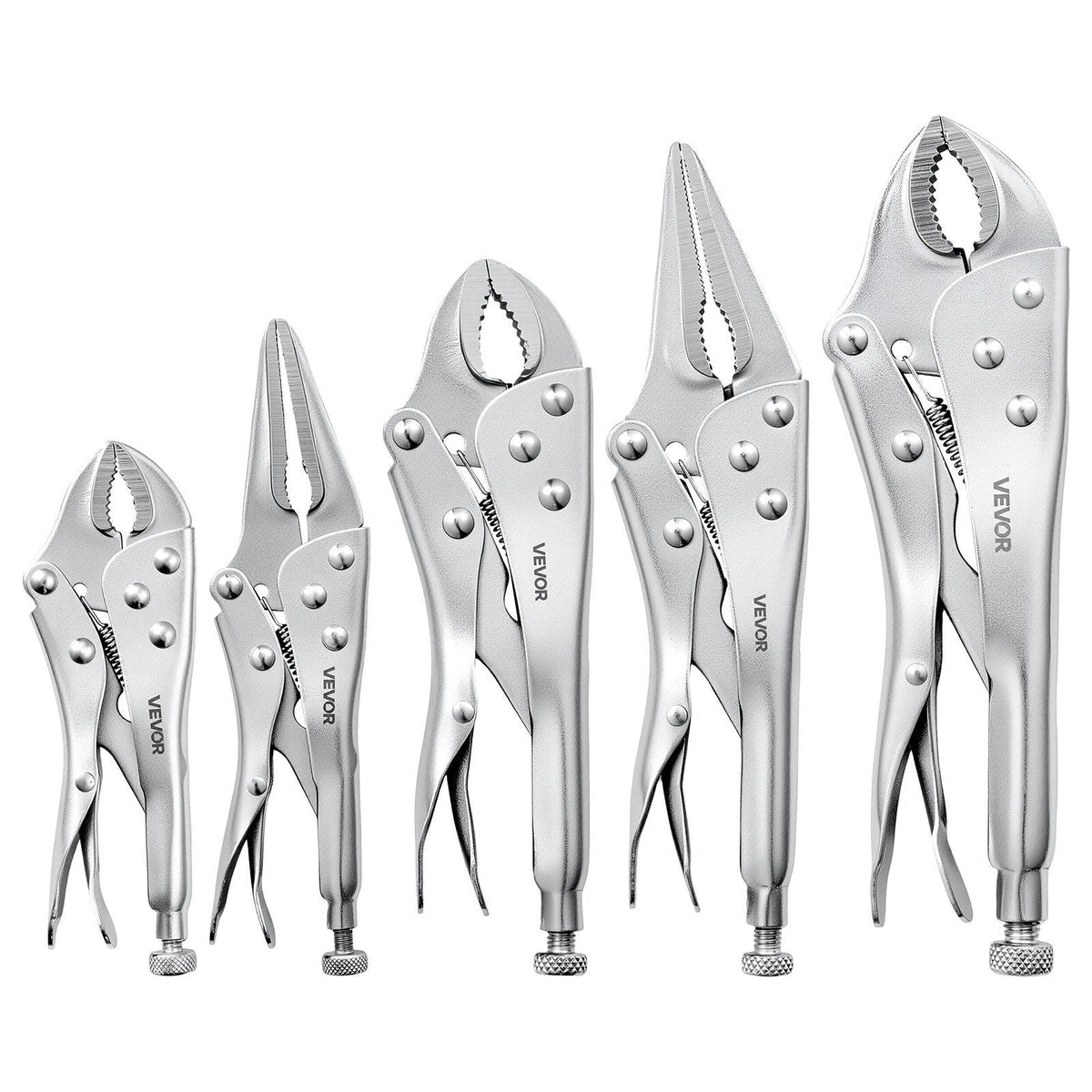 Locking Pliers Set 5-Piece Pliers Tool Set Nickel-Plated Carbon Steel, Hand Tools for DIY & Home Use, 5"/7"/10" Curved Jaw, 6.5"/9" Long Nose, Ergonomic Non-Slip Handles, Adjustable Jaw Opening