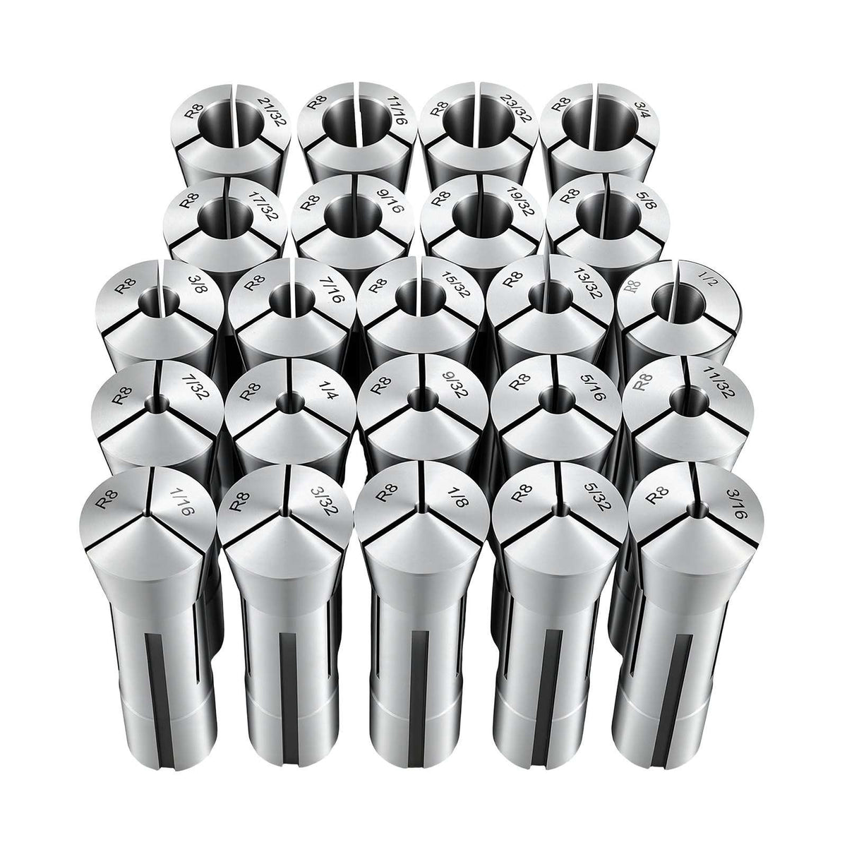 R8 Collet Set 1/16"-3/4" 23 Piece R8 Precision Mill Collet Chuck Set, for Milling Machine Drill Presses, 0.0008" TIR High Concentricity, Lathe Chuck Tool with Labeled Storage Box, Alloy Steel