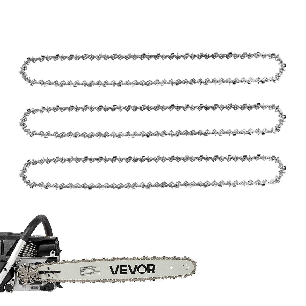 Chainsaw Chain 3 Pack 18 Inch 0.325" Pitch 0.058" Gauge 72 Drive Link, Fits  CN-52G Gas Chainsaw, Forged Alloy Steel, Replacement Saw Chain with Sharp Cutter Teeth, Wear-Resistant Tie Strap