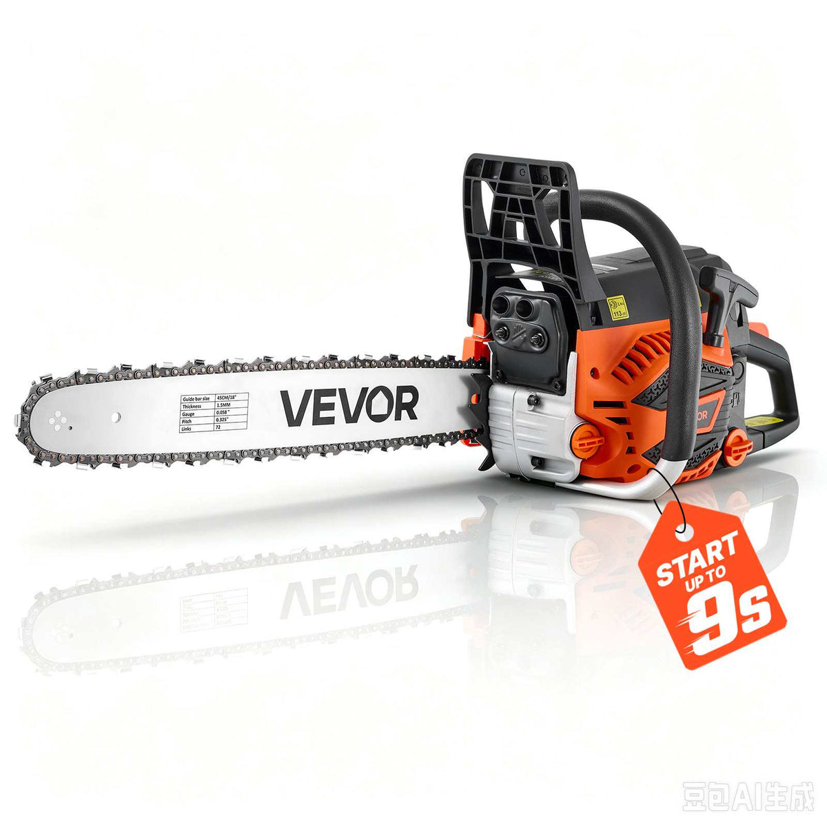 Gas Powered Chainsaw 18 Inch 52CC 2.55HP 2 Stroke Engine Gas Chainsaw, for Wood Cutting, Tree Trimming & Land Clearing, Throttle-Synced Choke, Power Chain Saw with Non-Slip Handle & Dual Tanks