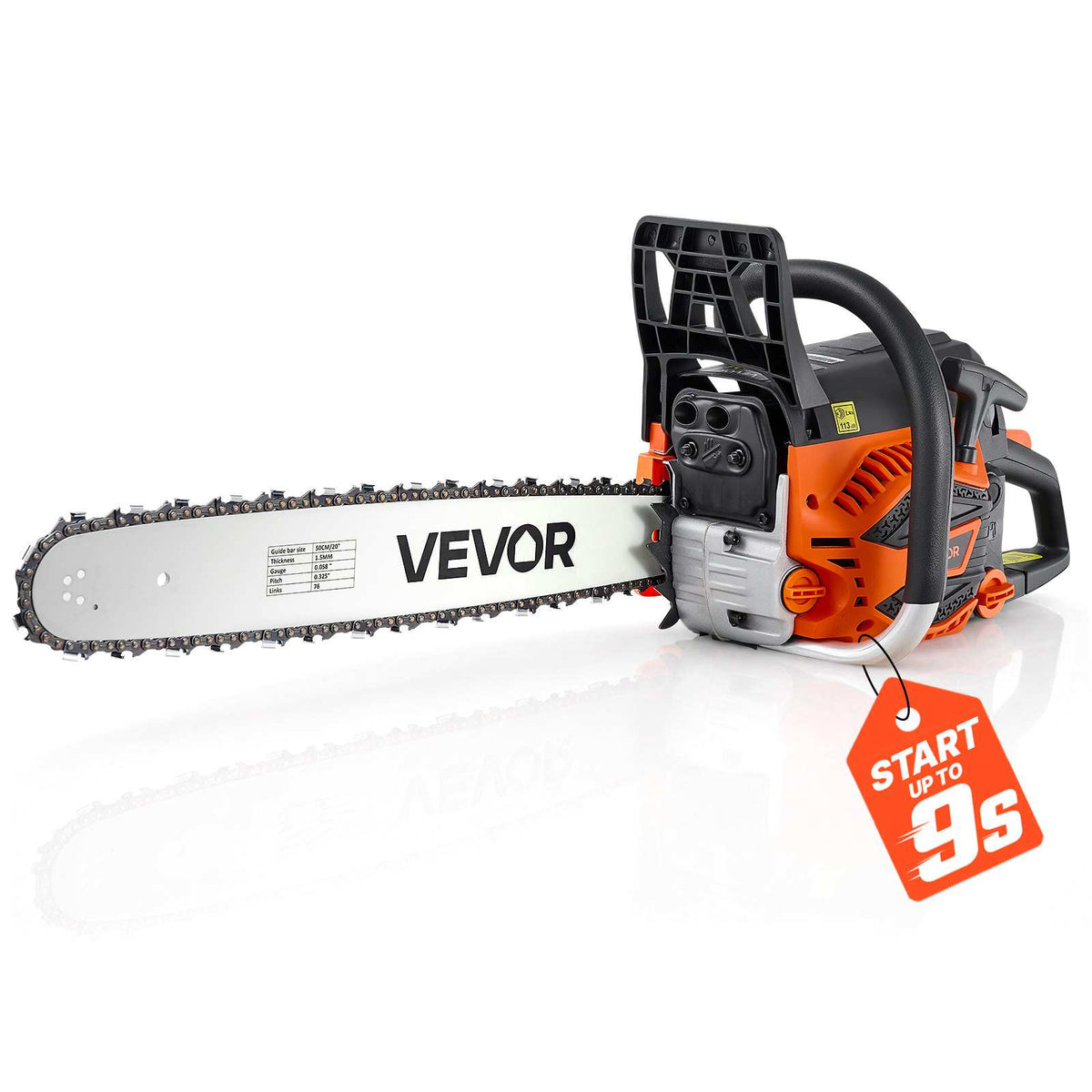 Gas Powered Chainsaw 20 Inch 62CC 3.8HP 2 Stroke Engine Gas Chainsaw, for Wood Cutting, Tree Trimming & Land Clearing, Throttle-Synced Choke, Power Chain Saw with Non-Slip Handle & Dual Tanks