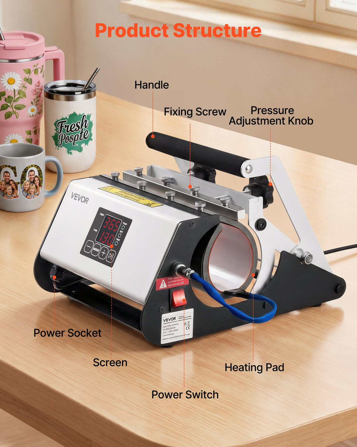 Tumbler Heat Press Machine, 30 oz and 40 oz Mug Press, Fast and Even Heating, with Tape, Gloves, Easy Temp and Time Setting, Heat Transfer for Sublimation Tumblers, Cups, Mugs, Black and White