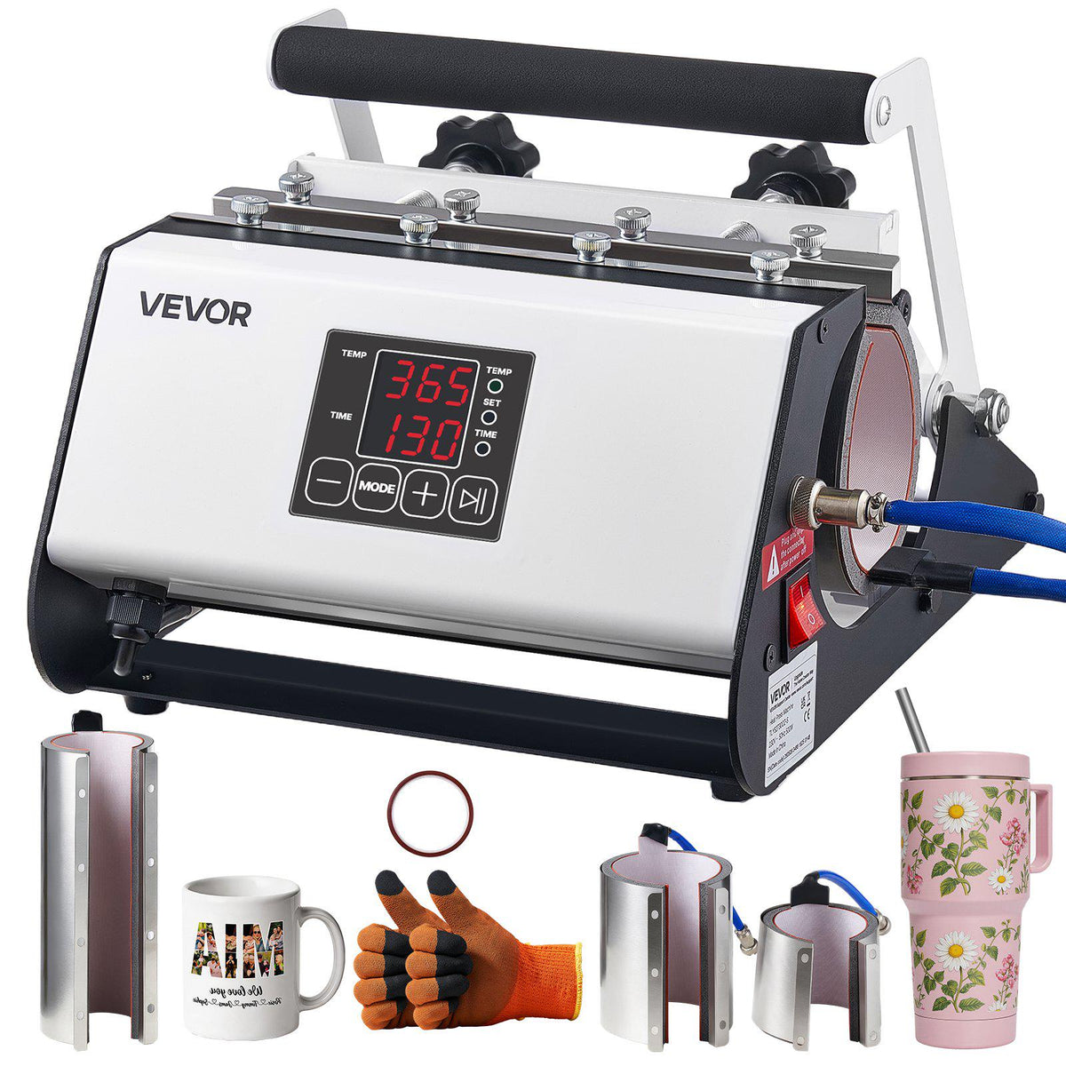 Tumbler Heat Press Machine, 30 oz and 40 oz Mug Press, Fast and Even Heating, with Tape, Gloves, Easy Temp and Time Setting, Heat Transfer for Sublimation Tumblers, Cups, Mugs, Black and White