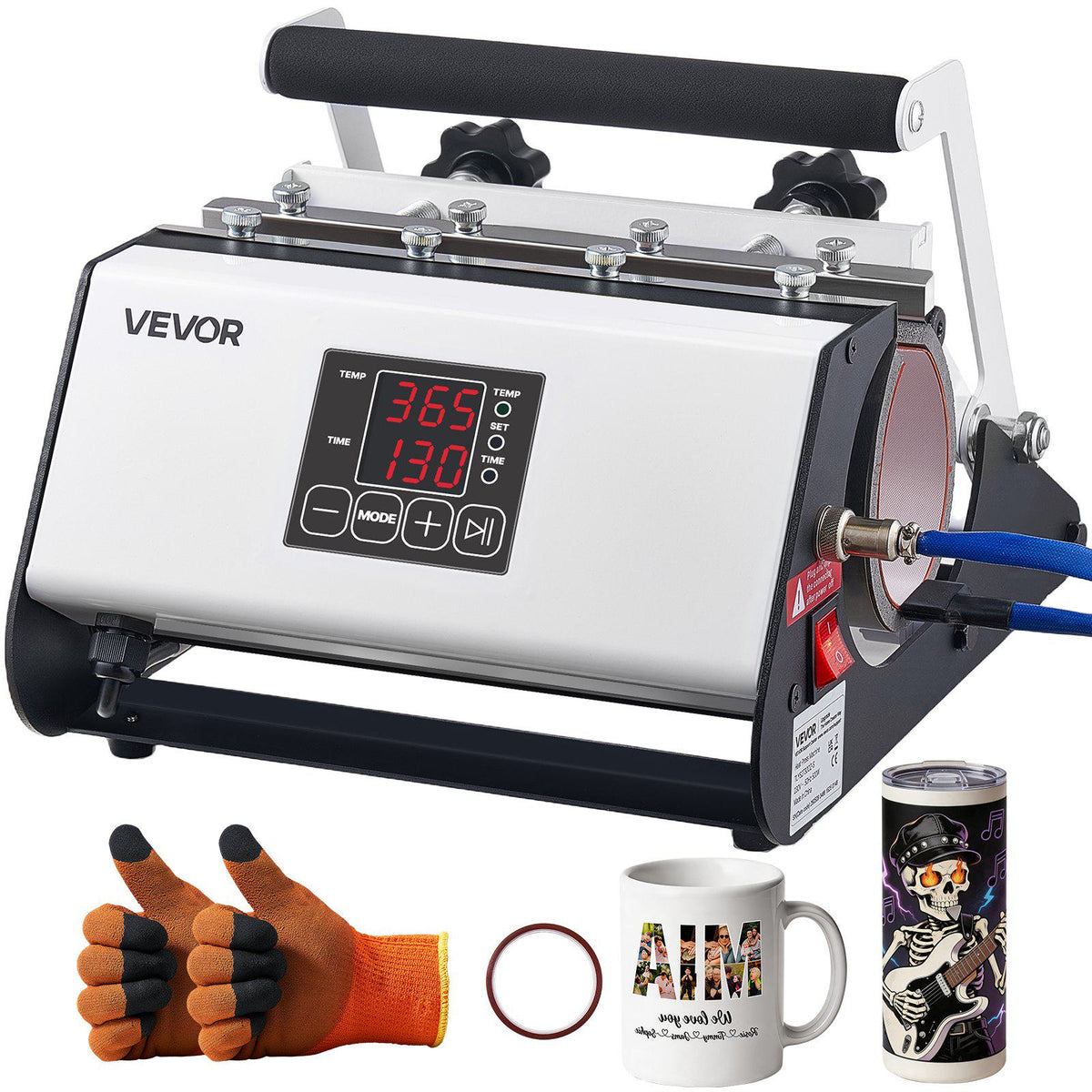 Tumbler Heat Press Machine, 11-30 oz Mug Press, Fast and Even Heating, with Tape and Gloves, Easy Temp and Time Setting, Heat Transfer for Sublimation Tumblers, Cups, Mugs, Black and White