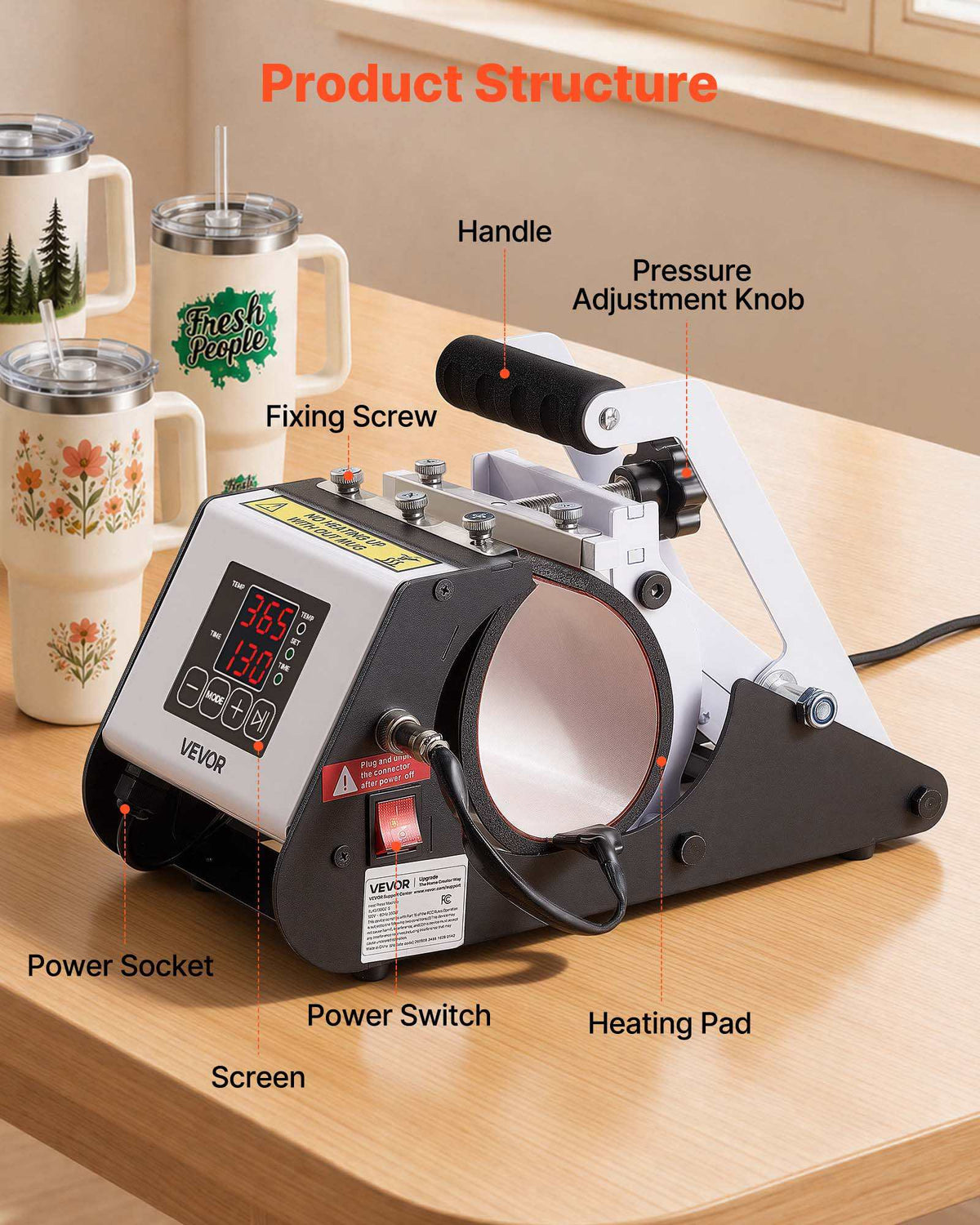 Tumbler Heat Press Machine, 40 oz Tumbler Press, Fast and Even Heating, with Tape, Gloves, Easy Temp and Time Setting, Heat Transfer for Sublimation Insulated Tumblers, Cups, Black and White