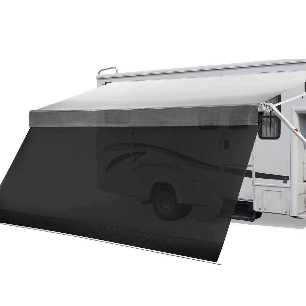 Manual RV Awning Complete Kit & Sunshade Screen, 18.12FT Retractable RV Awning with Aluminum Alloy Frame & Waterproof Fabric, Outdoor Camping Trailer Awnings Fit Most RVs (18FT Type)