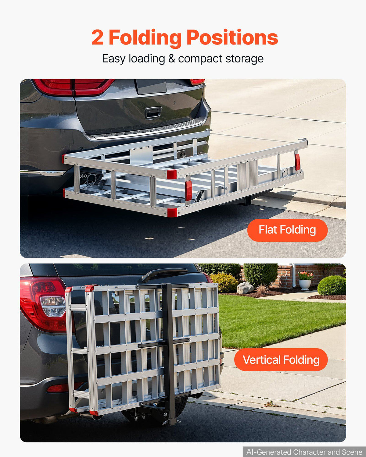 Hitch Mount Mobility Chair Carrier, 500LBS Mobility Scooter Carrier with Folding Ramp, Aluminum Hitch Cargo Rack Basket & Stabilizer Kit, Fits 2" Receiver for Truck SUV Car, 50" x 29.5" x 8.9"