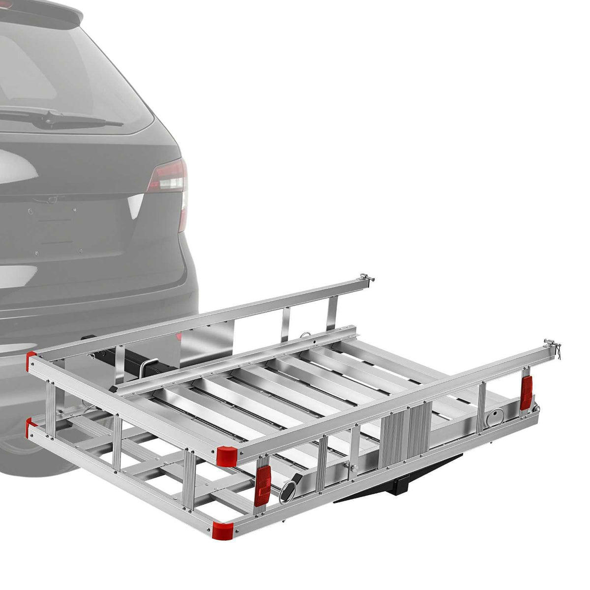 Hitch Mount Mobility Chair Carrier, 500LBS Mobility Scooter Carrier with Folding Ramp, Aluminum Hitch Cargo Rack Basket & Stabilizer Kit, Fits 2" Receiver for Truck SUV Car, 50" x 29.5" x 8.9"