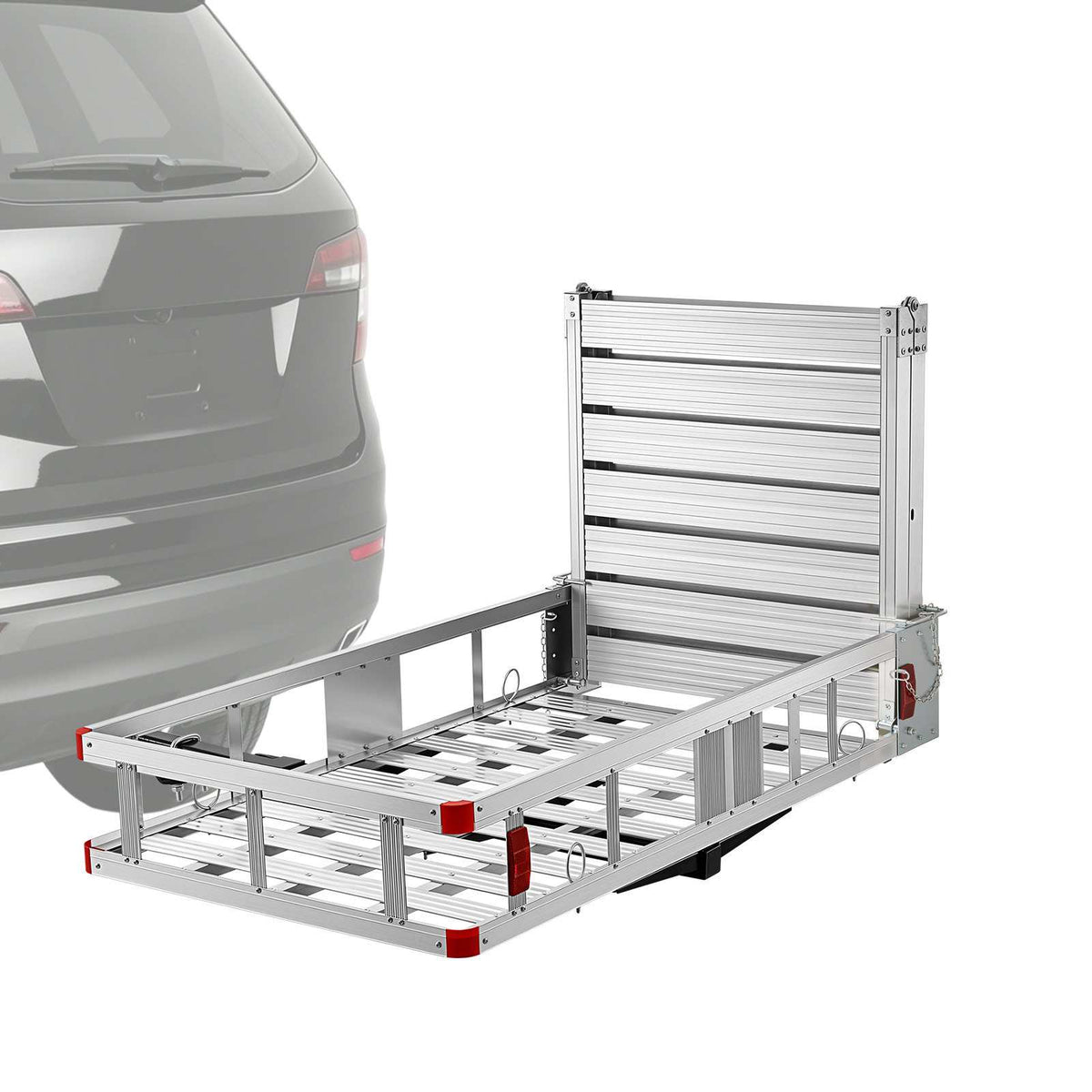 Hitch Mount Mobility Chair Carrier, 500LBS Mobility Scooter Carrier with Double-Folding Ramp, Aluminum Hitch Cargo Basket & Stabilizer Kit, Fits 2" Receiver for Truck SUV Car, 53.7" x 29.5" x 8.7"